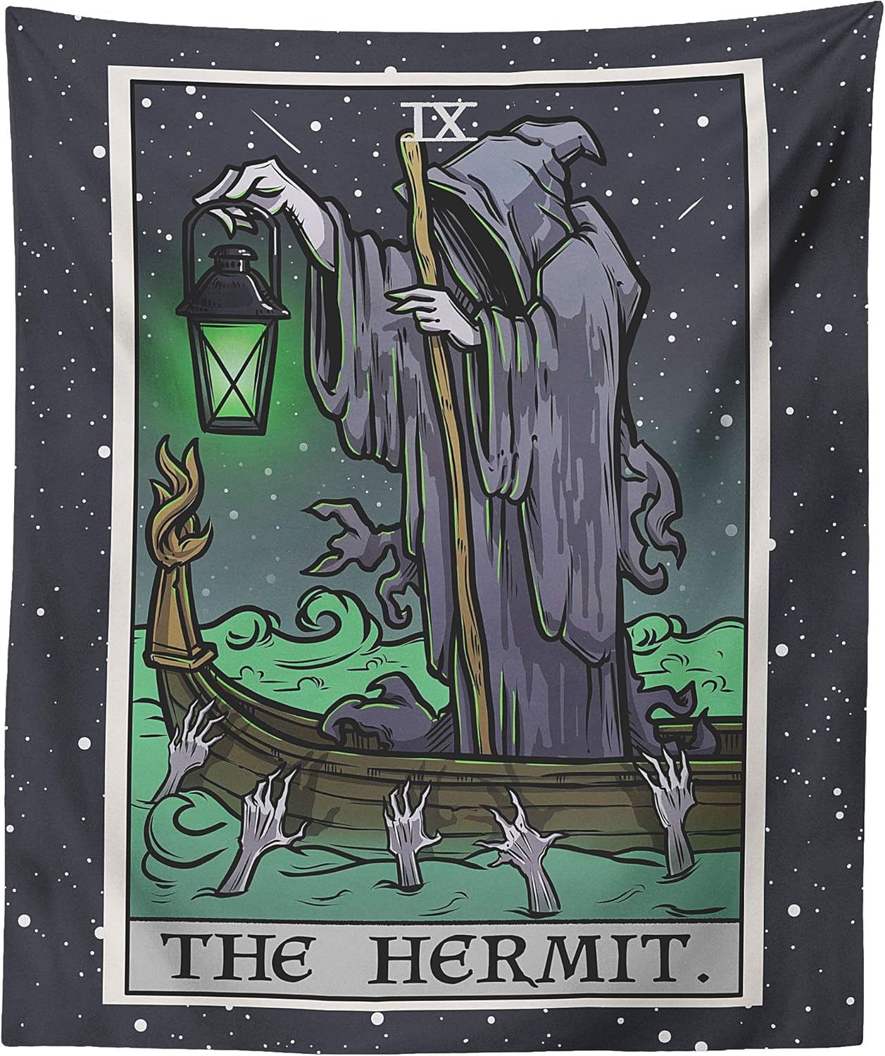 The Hermit Tarot Card Tapestry - Grim Reaper - Gothic Halloween Home Decor Wall Hanging (80" x 68")