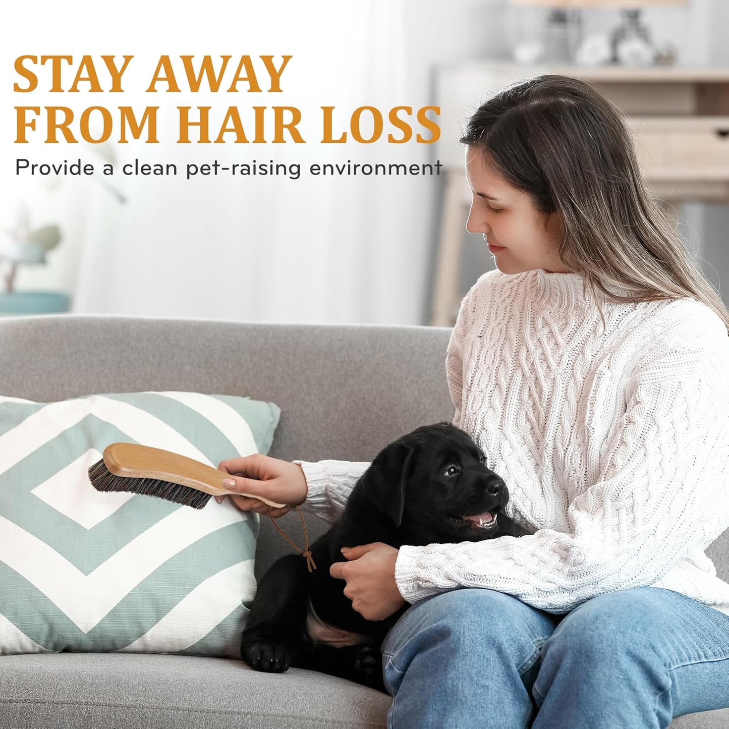 Lint Brush for Clothes with 100% Soft Horse Hair Bristle, Large Beech Wood Handle, Lint Remover for Hat, Pet Hair, Suits, Cashmere, Wool, Velvet, Suede, Shoe