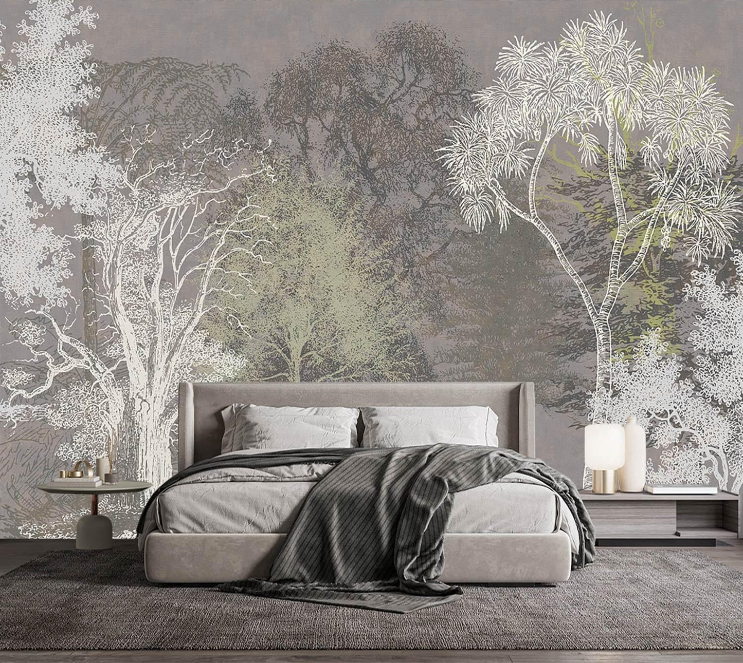 -Hand-Painted Wood Bedroom Wallpaper XT21 S 100" x 65"