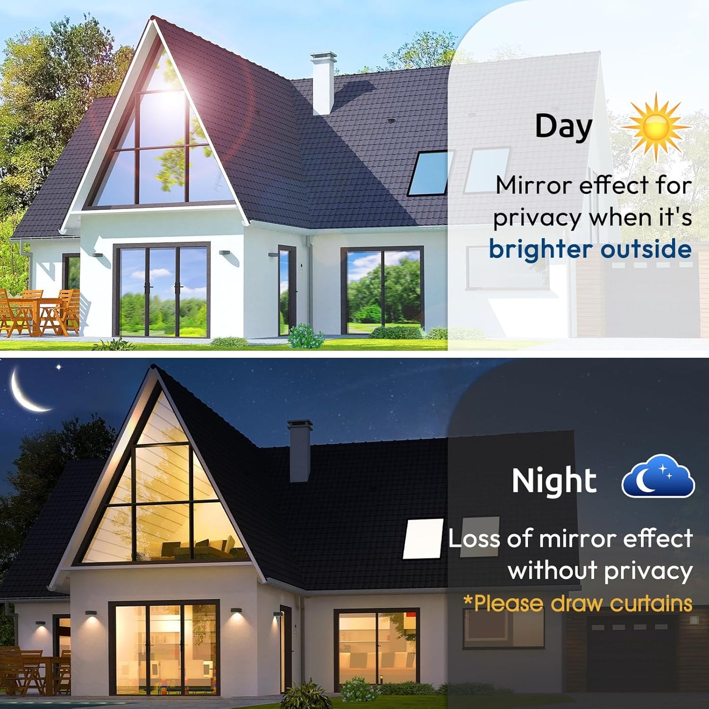 rabbitgoo Window Privacy Film One Way Window Tint for Home, Removable Reflective Heat Sun Blocking Anti UV Glass Door Covering, Mirror Tinting Film House Office, 35.4 in X 6.5 Feet, Silver