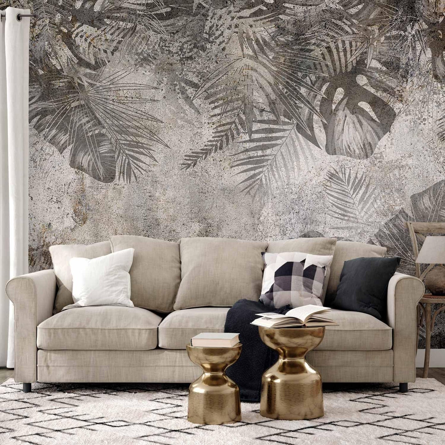 artgeist Wall Mural Tropical Leaves 118x83 in - XXL Non-Woven Wallpaper Fleece Wall Decor Photo Print Picture Image Design Landscape Palms Leaves Monstera Grey b-C-0825-a-a