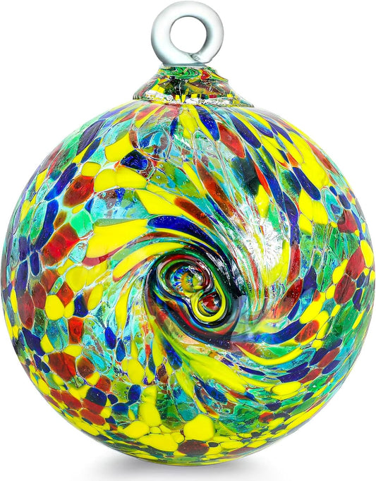 VCUTEKA Hanging Friendship Balls, Glass Ball Hand Made Witch Ball for Window Outdoor Garden Patio Décor, 6" Colorful Swirl