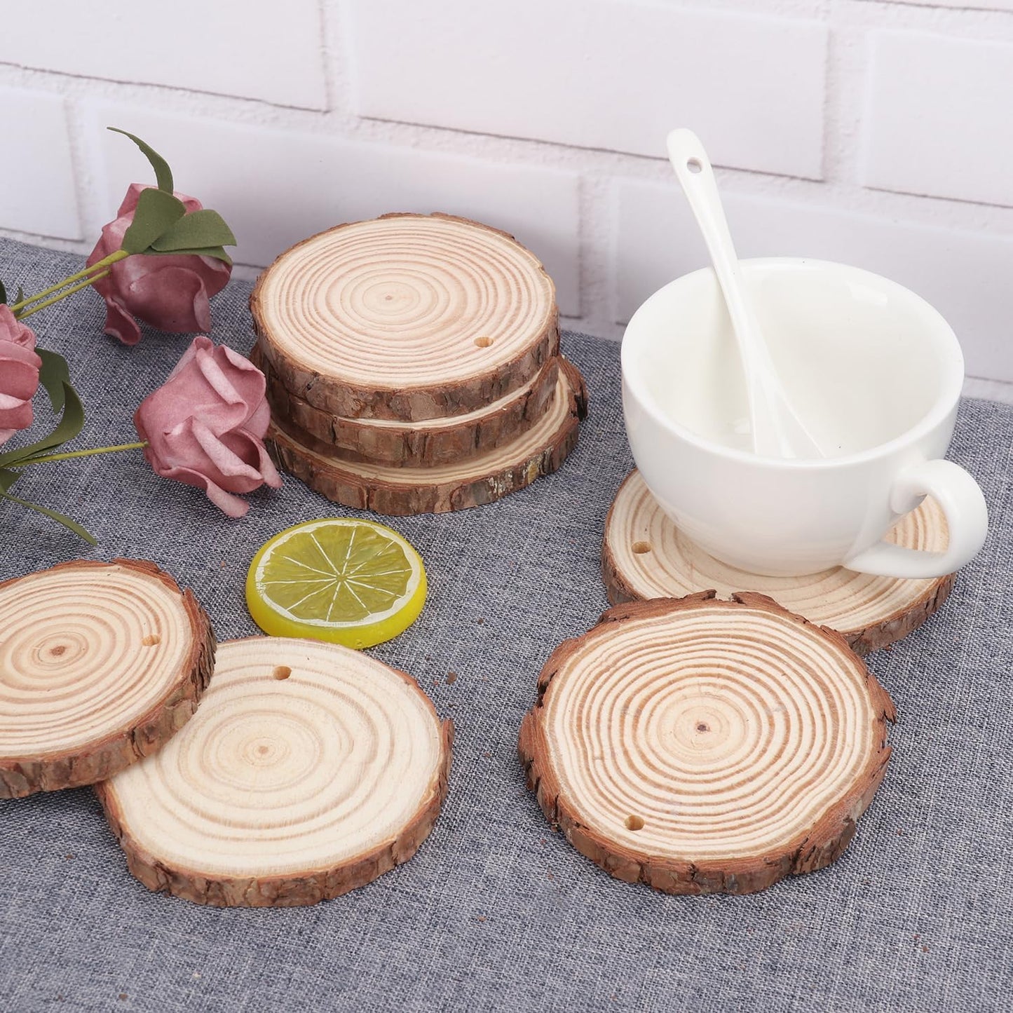 60 PCS 3.2-3.6inch Unfinished Wood Slices, Natural Wood Slices, Predrilled with Hole Wood Slice for DIY Arts Craft Christmas Ornaments