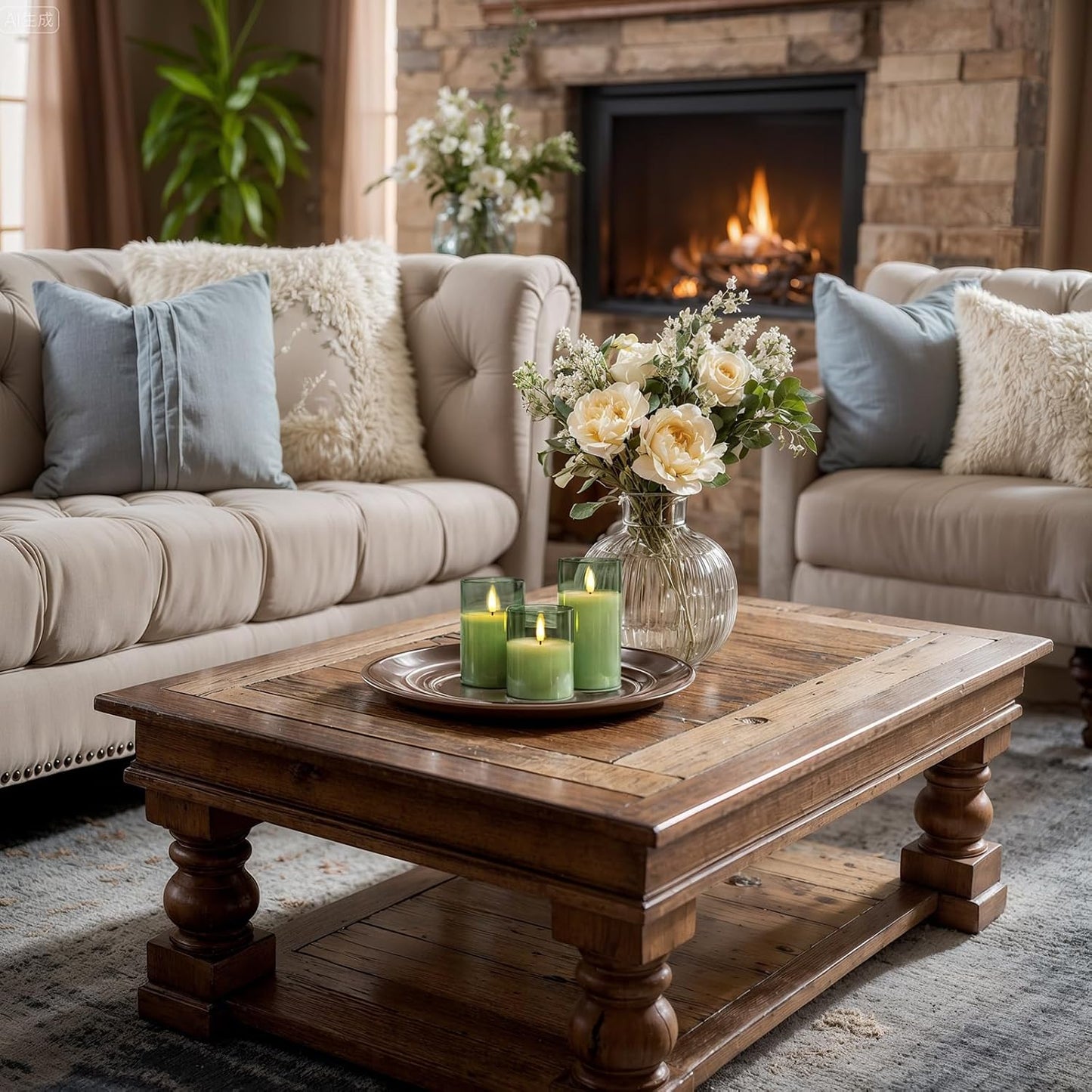 Homemory Green Glass Flameless Candles, Battery Operated LED Pillar Candles with Remote Control and Timer, Radiance Candles, Real Wax, Set of 3,D3 xH4 5" 6"