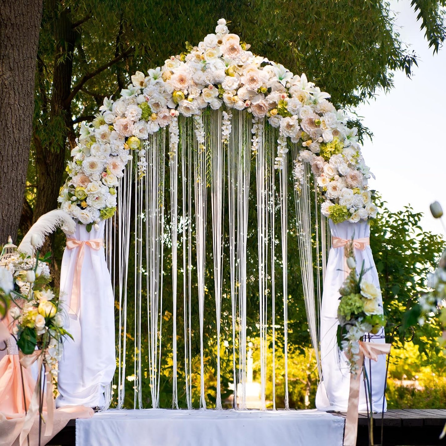 DOEWORKS Wedding Arch Stand, Party Show Backdrop Arch Frame, Garden Metal Arbor, 8'4'' High x 4'7'' Wide, Dark Green.