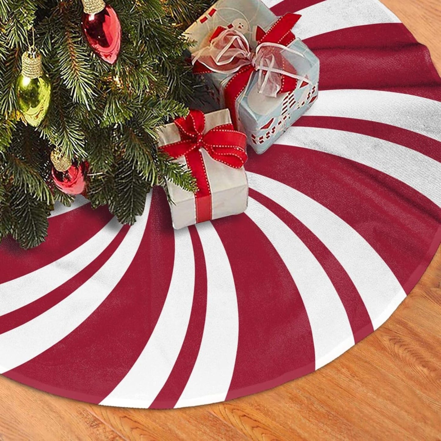 Christmas Tree Skirt,Mint Sugar Double Swirl Candy Xmas Tree Skirt Rustic Farmhouse Tree Skirt for Christmas Decor Xmas Holiday Home Party Decorations48