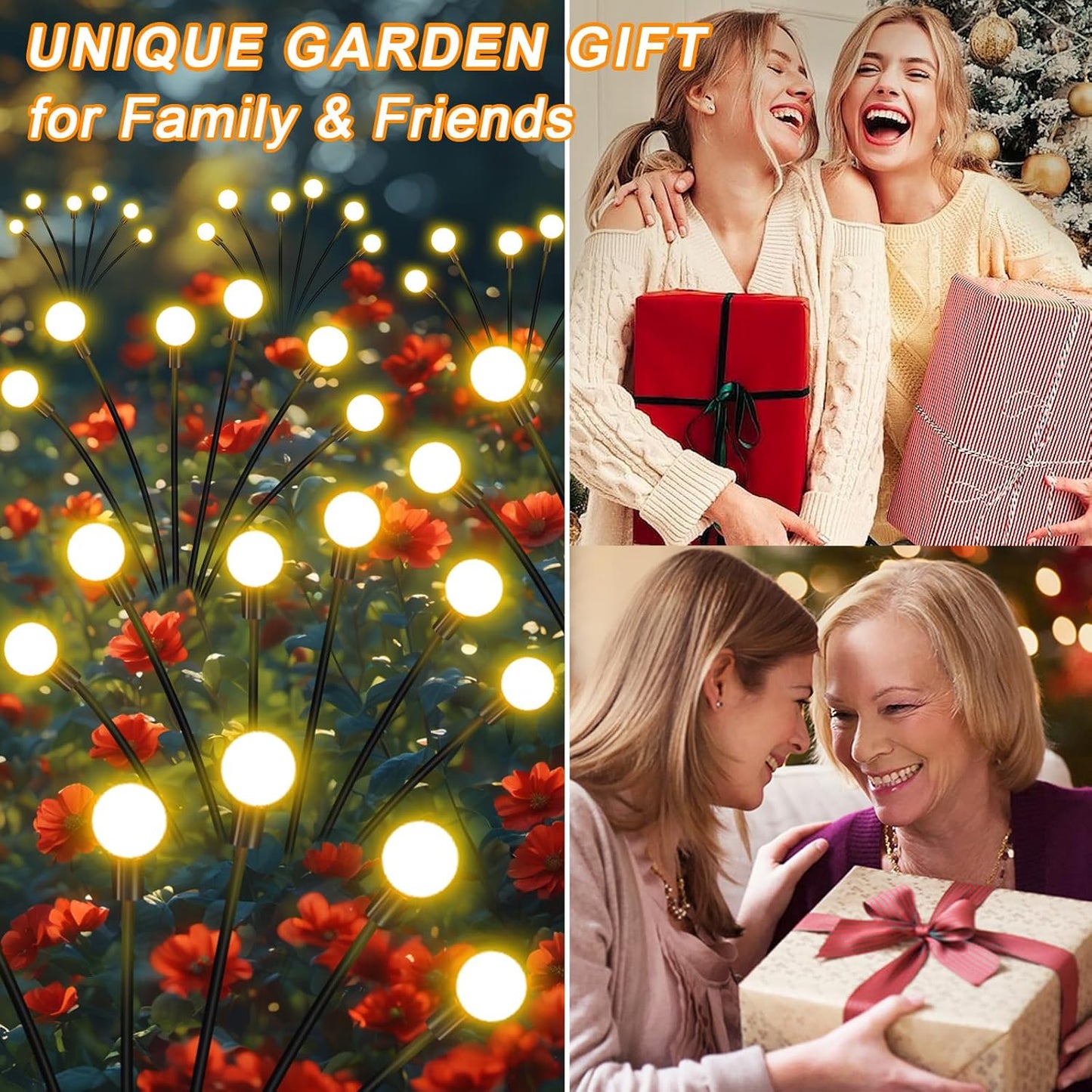 Solar Firefly Lights 16 LED Swaying Outdoor Waterproof Decorative Lights for Yard Patio Pathway Lawn Decorations (2 Pack, 8 Heads)