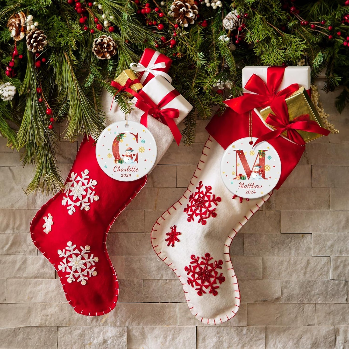 Name Ornaments for Christmas Tree, Custom Initial Monogram Snowman Ceramic Ornament for Kids Boys Girls, Monogrammed Christmas Ornaments 2025