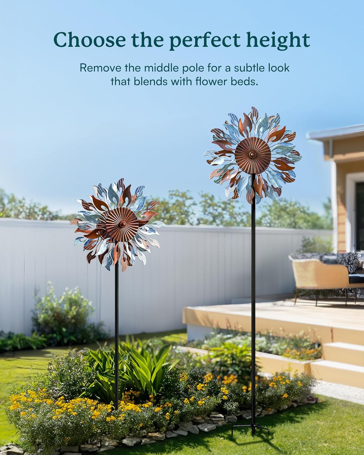 Wind Spinners Yard Garden - Large Wind Sculptures & Spinners with Stake, Kinetic Metal Windmill Spinner Decor for Garden Lover (22" W x 83“ H)