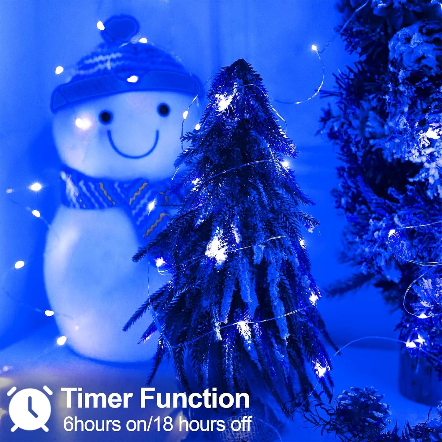 Christmas Decorations Blue Fairy String Lights, Battery Operated with Timer, 2 Pack Total 33FT 100 Led Mini Battery Powered Twinkle Mason Jar Waterproof Firefly Lights DIY Party