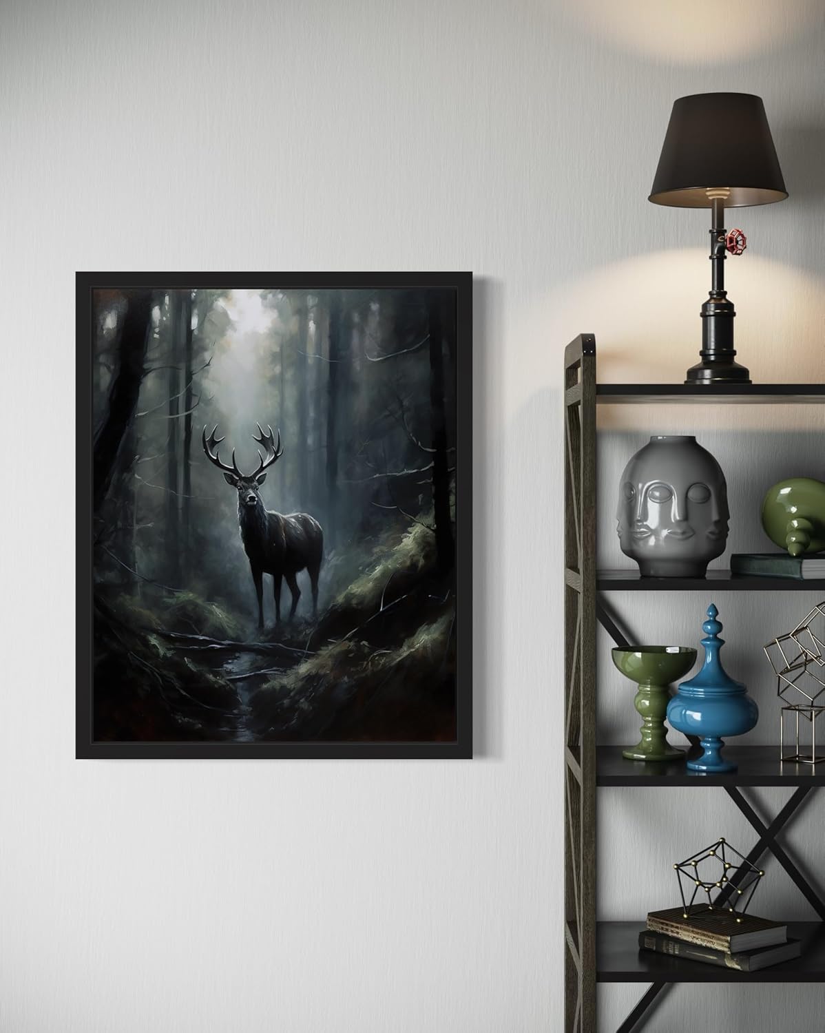 Deer in Forest Poster Art Print, Halloween Scary Vintage Wall Art Academia Spooky Painting Decoration for Horror Prints, Gothic Posters Bedroom Decor 89 (Deer in Forest, 16 x 20 inches, Unframed)
