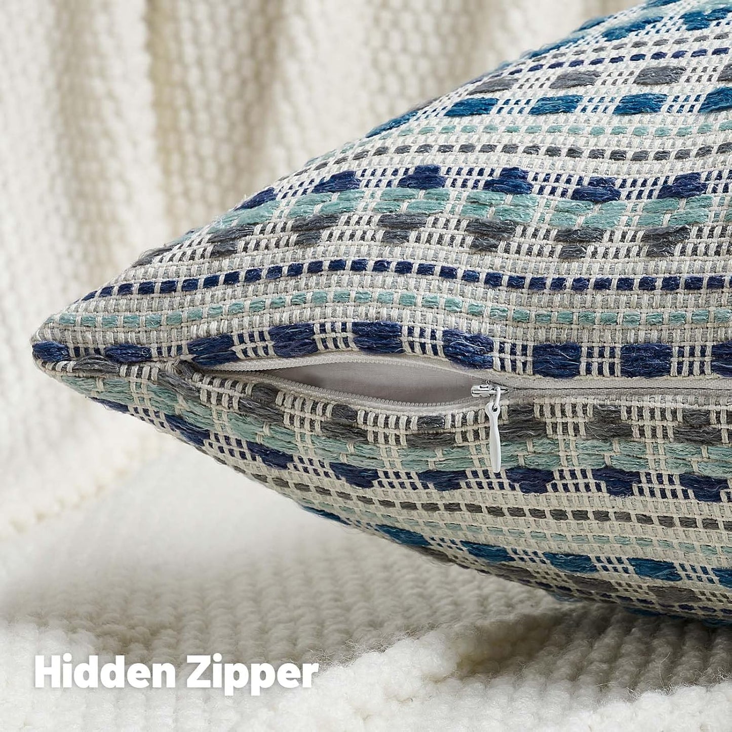 FUTEI Blue Grey Decorative Throw Pillow Covers 24x24 Inch Set of 2,Soft Cozy Chenille Jacquard Textured Euro Pillow Shams,Boho Home Decor for Couch Bed Living Room