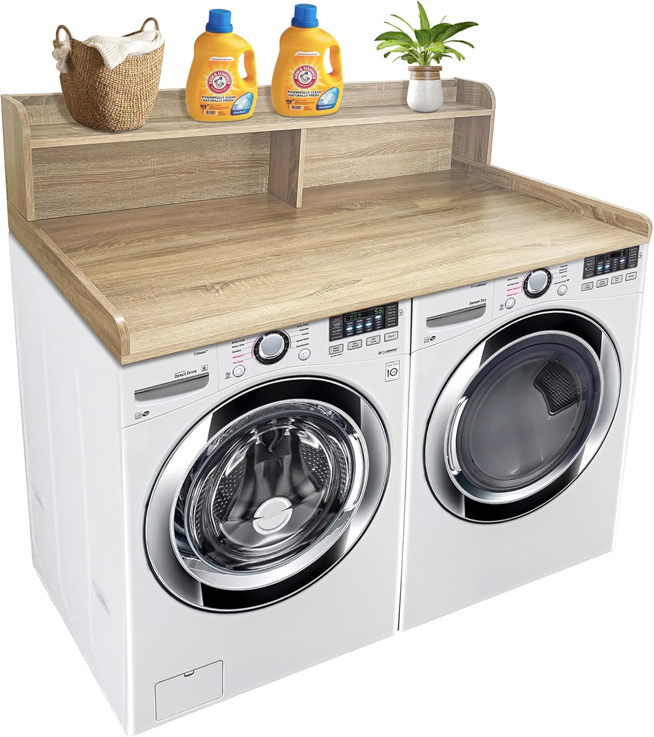 Royxen Laundry Countertop with 2-Tier Shelf Universal Fit, Washer and Dryer Countertop with Storage Space, Shelf Height 11.5 Inches, White Oak