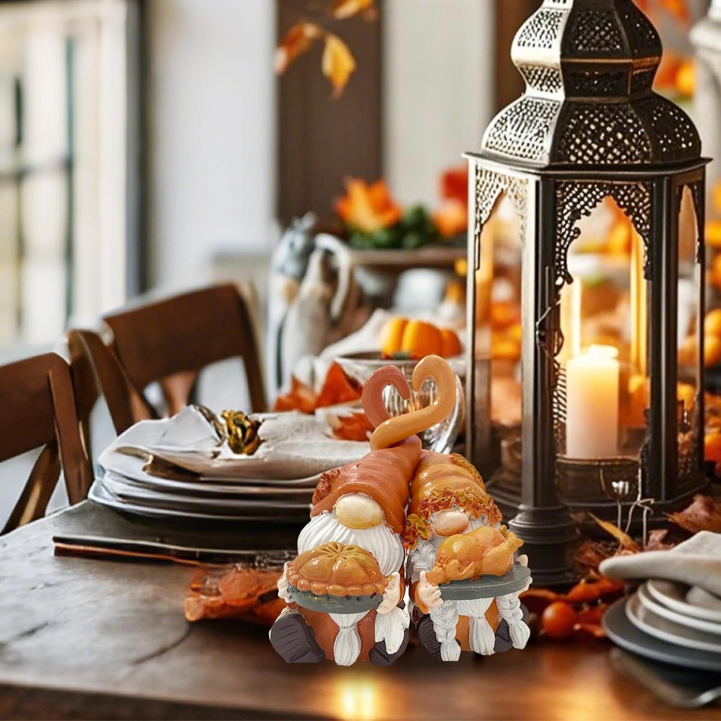 Fall Gnome Decor, Resin Thanksgiving Gnomes for Fall Decoration Indoor Home, Small Autumn Gnome Figurines with Pumpkin Pie and Turkey for Autumn Harvest