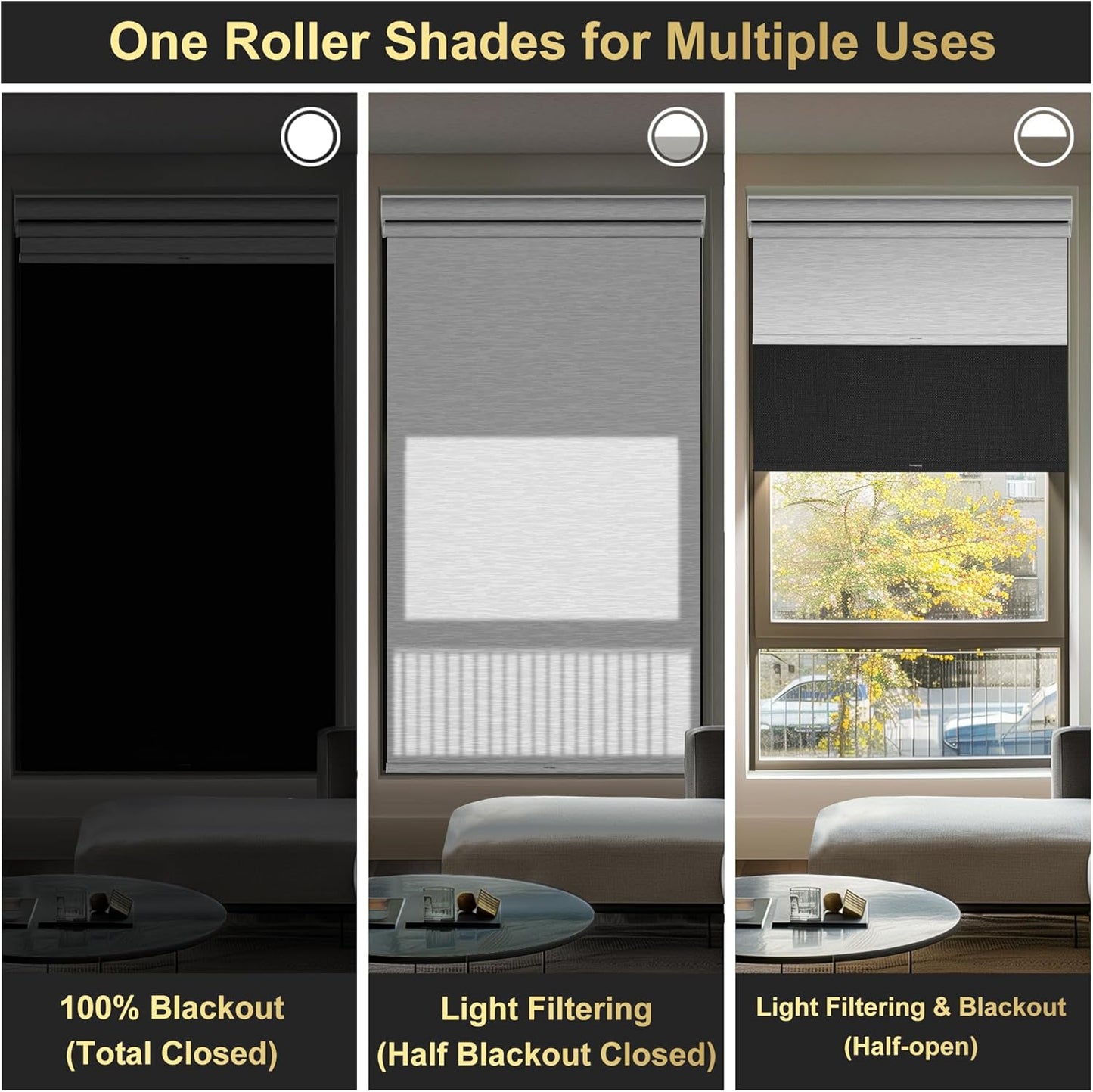 BERISSA Cordless Dual Roller Shades with Cassette Valance, Double Shades - Blackout and Light Filtering, Day and Night for Home Office Door. Linen Black and White. 52 W x 80" H