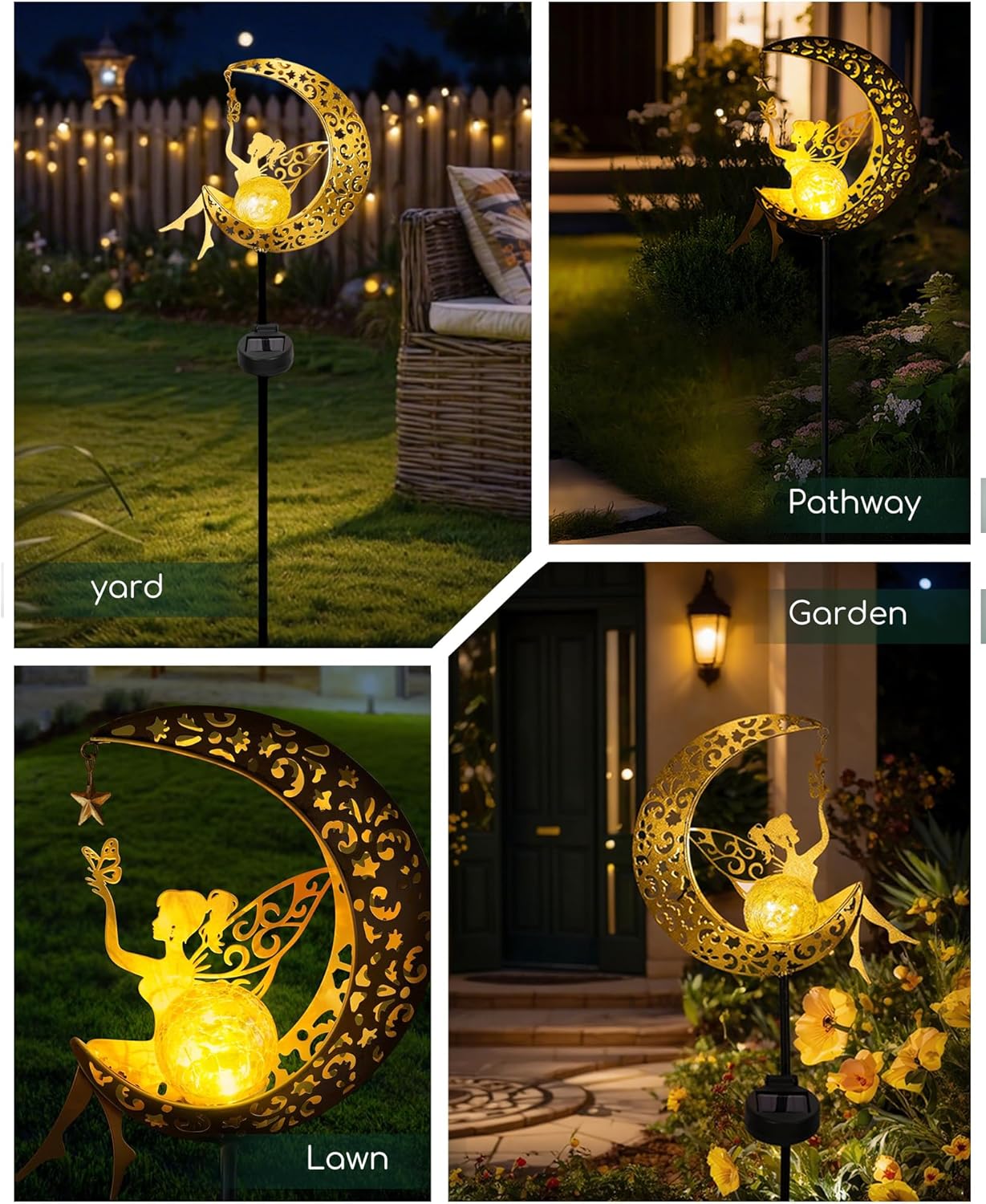 Solar Garden Statues Outdoor Decor, Fairy Moon Figurine Light Stake, Housewarming Ornament for Patio, Lawn, Yard, Pathway - Unique Gift Ideas for Gardening Mom Grandma