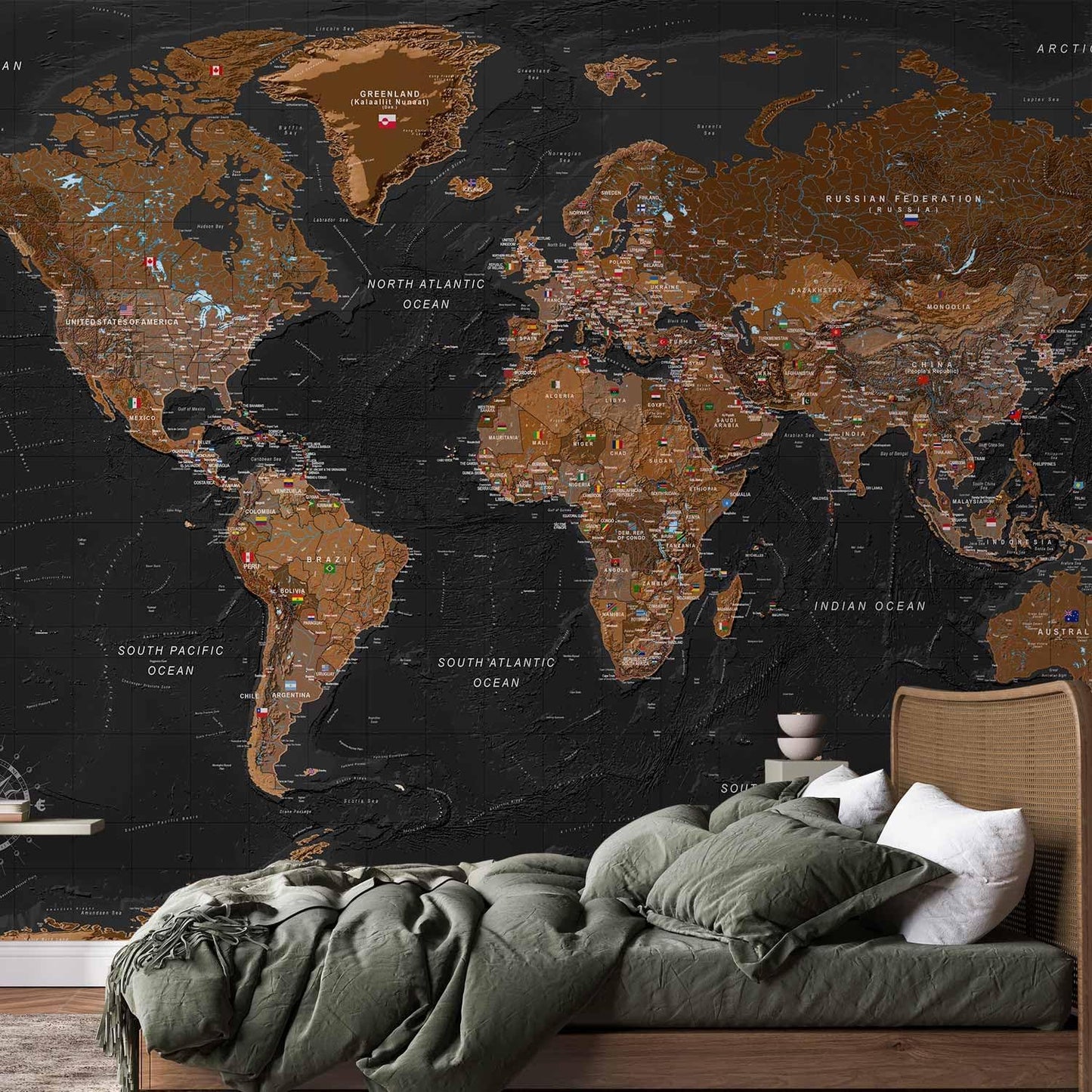 artgeist Premium Wall Mural World Map 177x124 in - XXL Non-Woven Wallpaper Fleece Wall Decor Photo Print Picture Image Design Home Map of The World k-A-0206-a-a