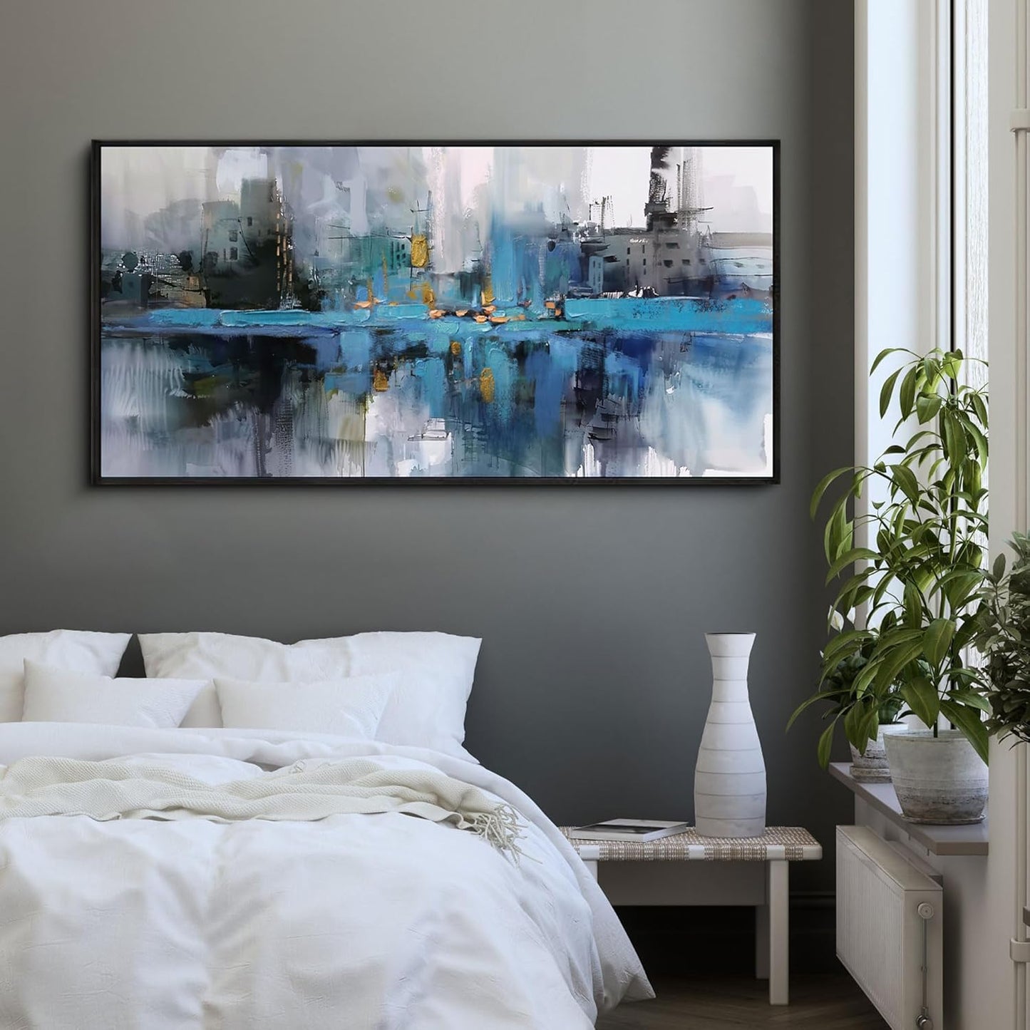 yiijeah Living Room Wall Art - Large Picture Wall Decor for Bedroom Canvas Frame Abstract Grey Modern Farmhouse Paintings Wall Hangings for Home Decorations