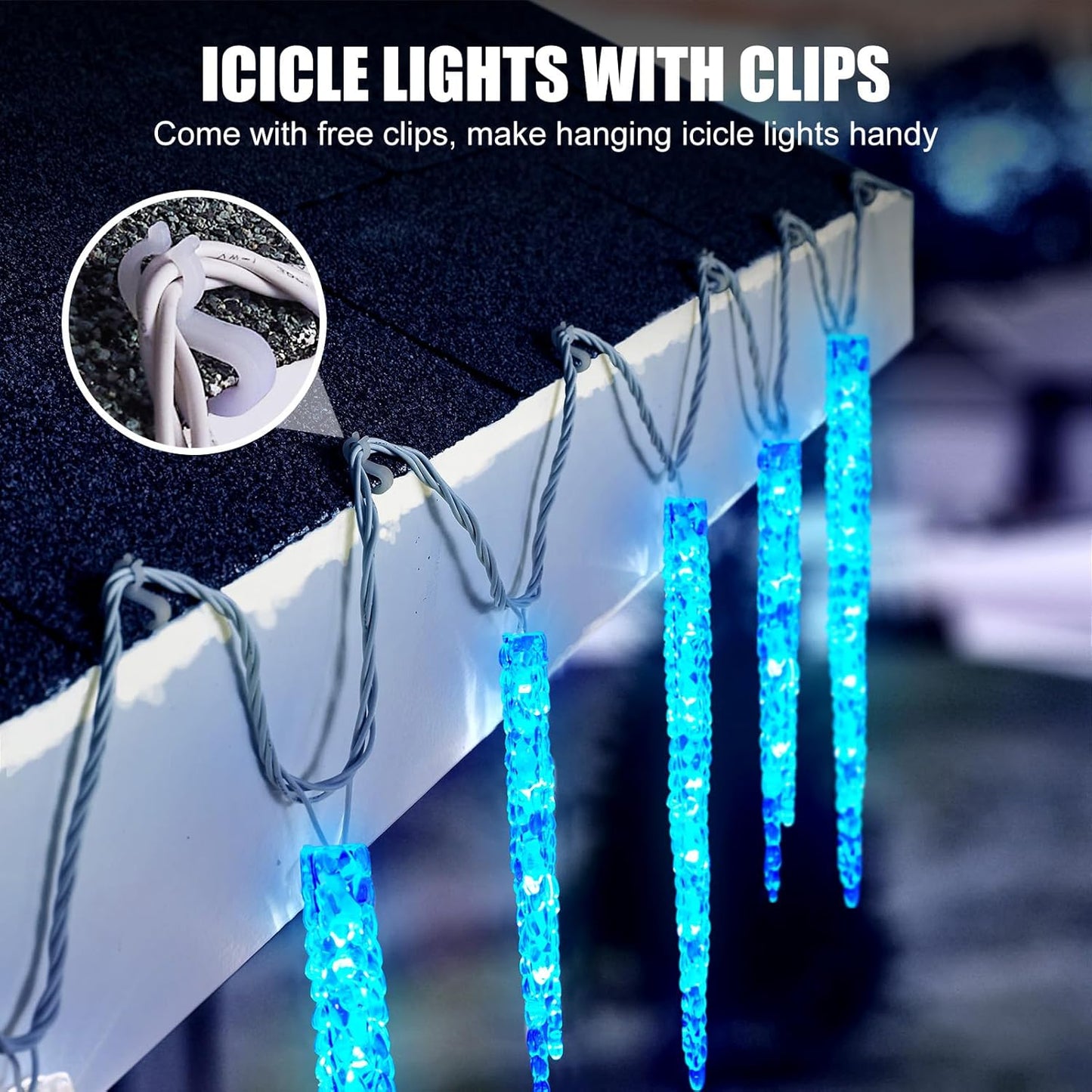 Minetom Icicle Lights Outdoor With Clips, 20ft 100 LED 20 Tubes Twinkling Crystal String Lights, Connectable Waterproof Hanging Christmas Lights Plug in for Eave Outdoor, Blue