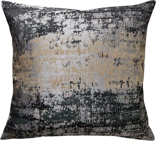 THE-TINOART Charcoal Gray & Black Pillow Cover 20x20 - Gold Embroidered Luxury Jacquard, Modern Reversible Throw Pillow Cover for Sofa/Bed, Velvet Backing