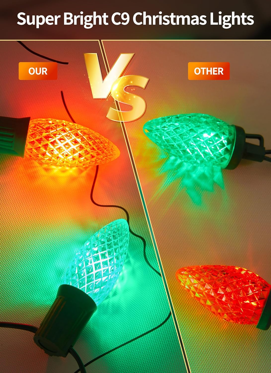 Brightown Outdoor Christmas Lights, 100 Ft LED Commercial String Lights With Multicolor Strawberry C9 Bulbs, Waterproof Connectable UL Certified for Indoor Yard Xmas Tree House Decor