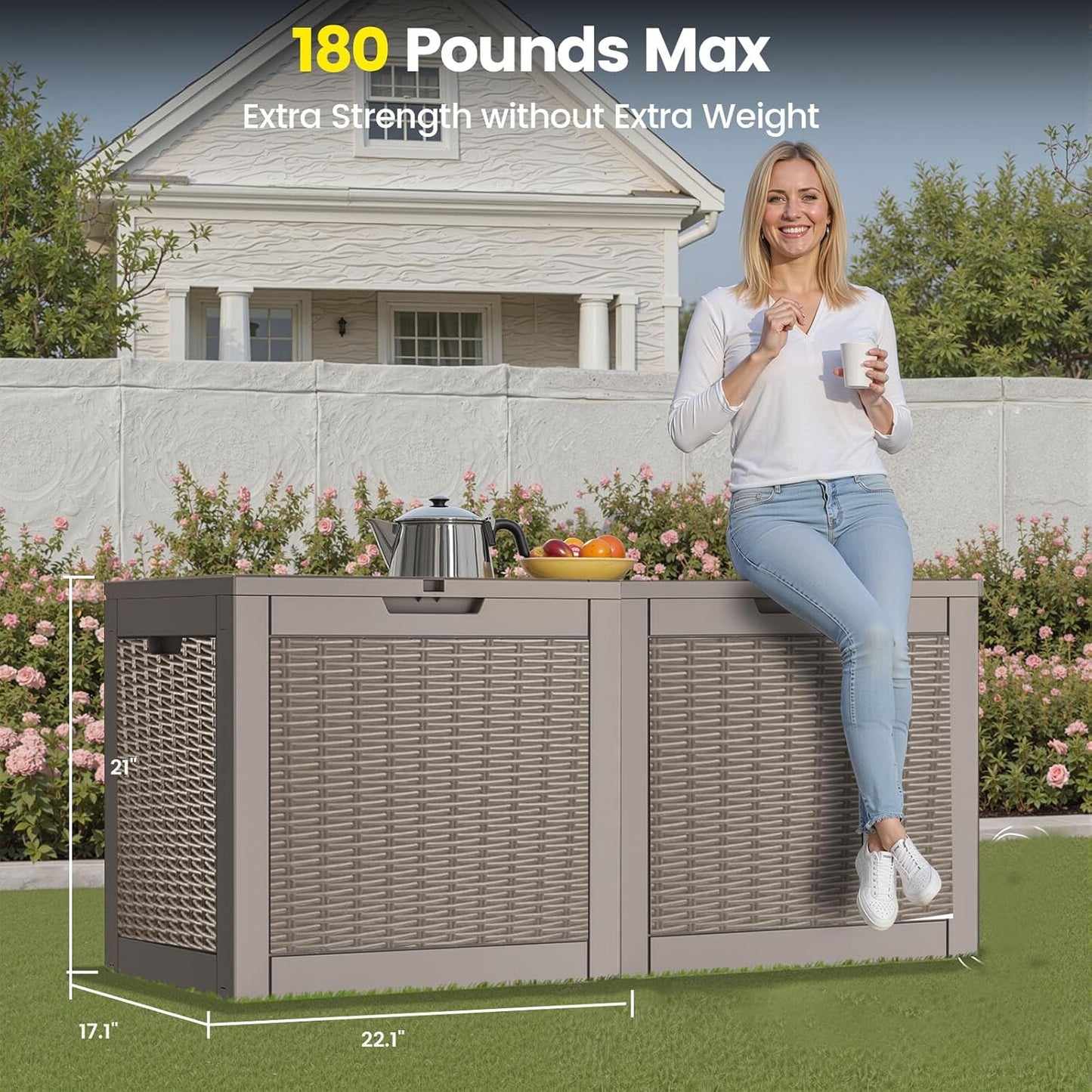 31 Gallon Outdoor Storage Box - Waterproof Resin Rattan Deck Box for Indoor & Outdoor Use - Lockable & Fade Resistant - Storage Bin for Package Delivery, Patio Cushions & Garden Tools, Brown