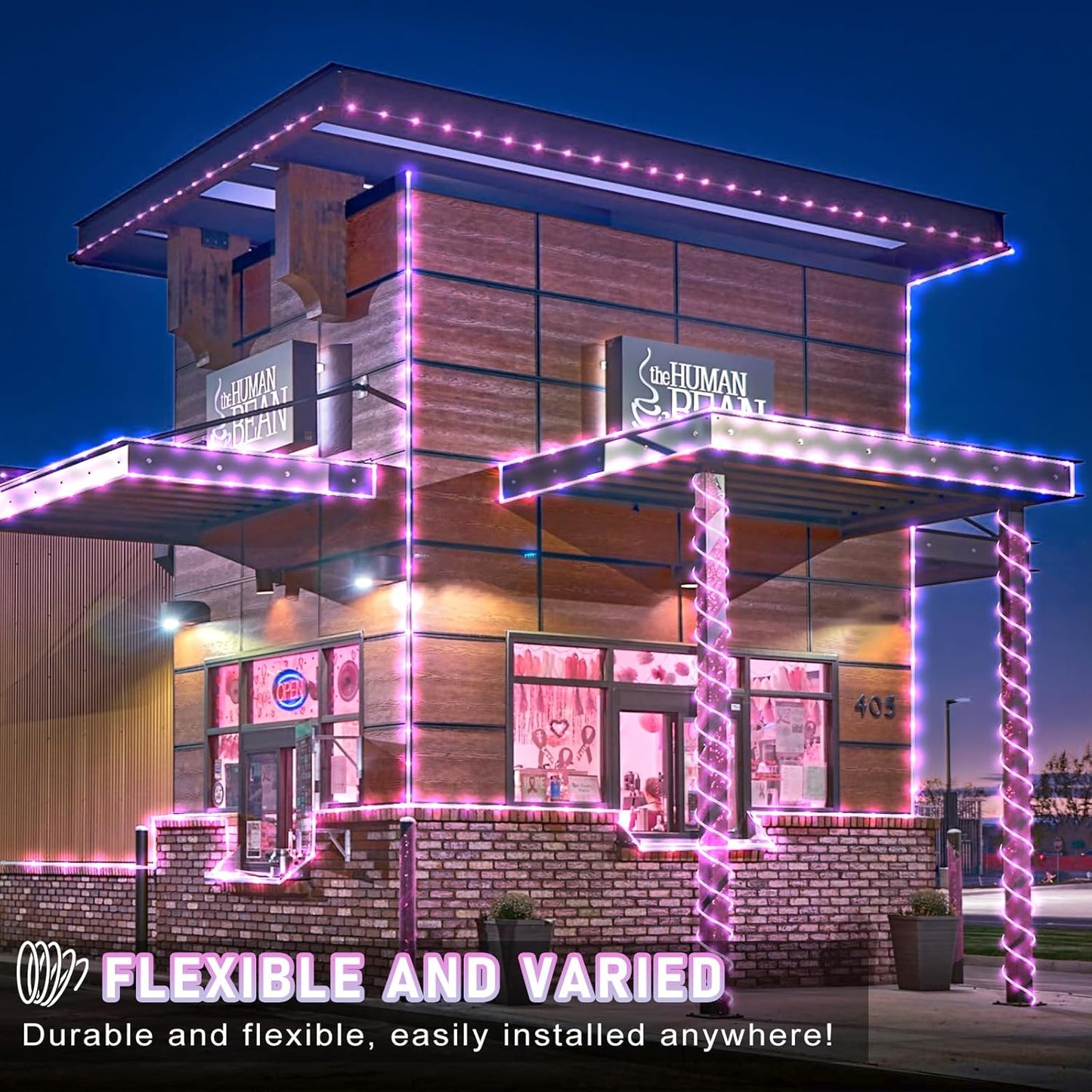 Rope Lights Outdoor, 66FT 200 LED Rope Lights for Outside Waterproof with 8 Modes, Flexible and Connectable Clear Tube Light for Indoor, Garden, Backyard, Patio, Pool, Tree Holiday Decorations - Pink