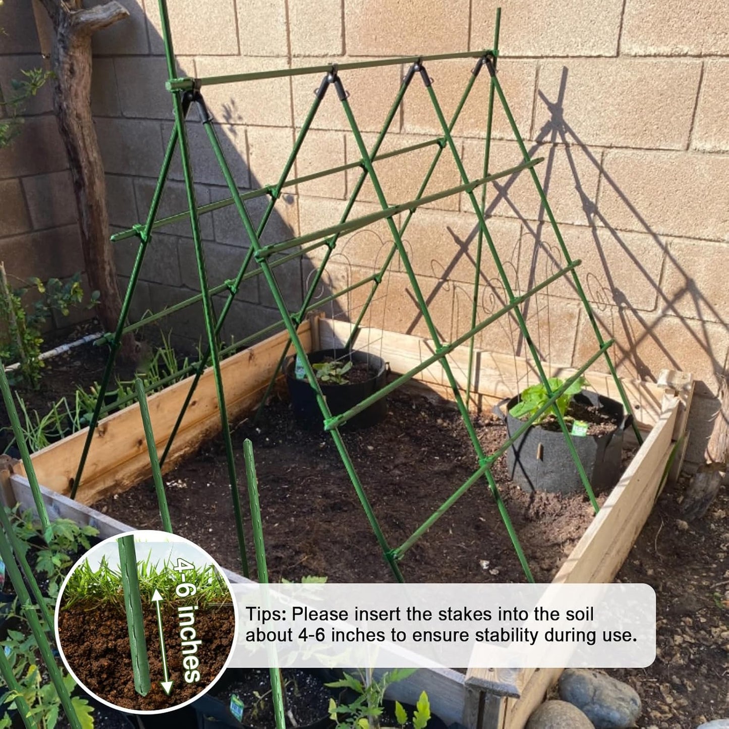 Garden Stakes 60 Pack, 16 Inch Each, DIY 3ft 4ft 5ft 6ft 7ft Sturdy Steel Plant Stakes with 50 Connectors, 30 Rotatable Clips, 10 A-Type Connecting Pipe and 164 Feet Twist Tie for Climbing Plants