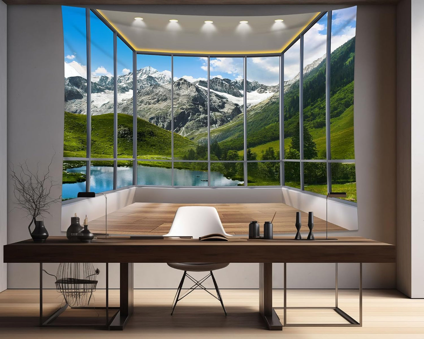 dueeia Window Tapestry Wall Hanging Mountain Forest Lake Nature Landscape Wall Tapestries for Bedroom Office Living Room Wall Decor (28.7"x37.4")