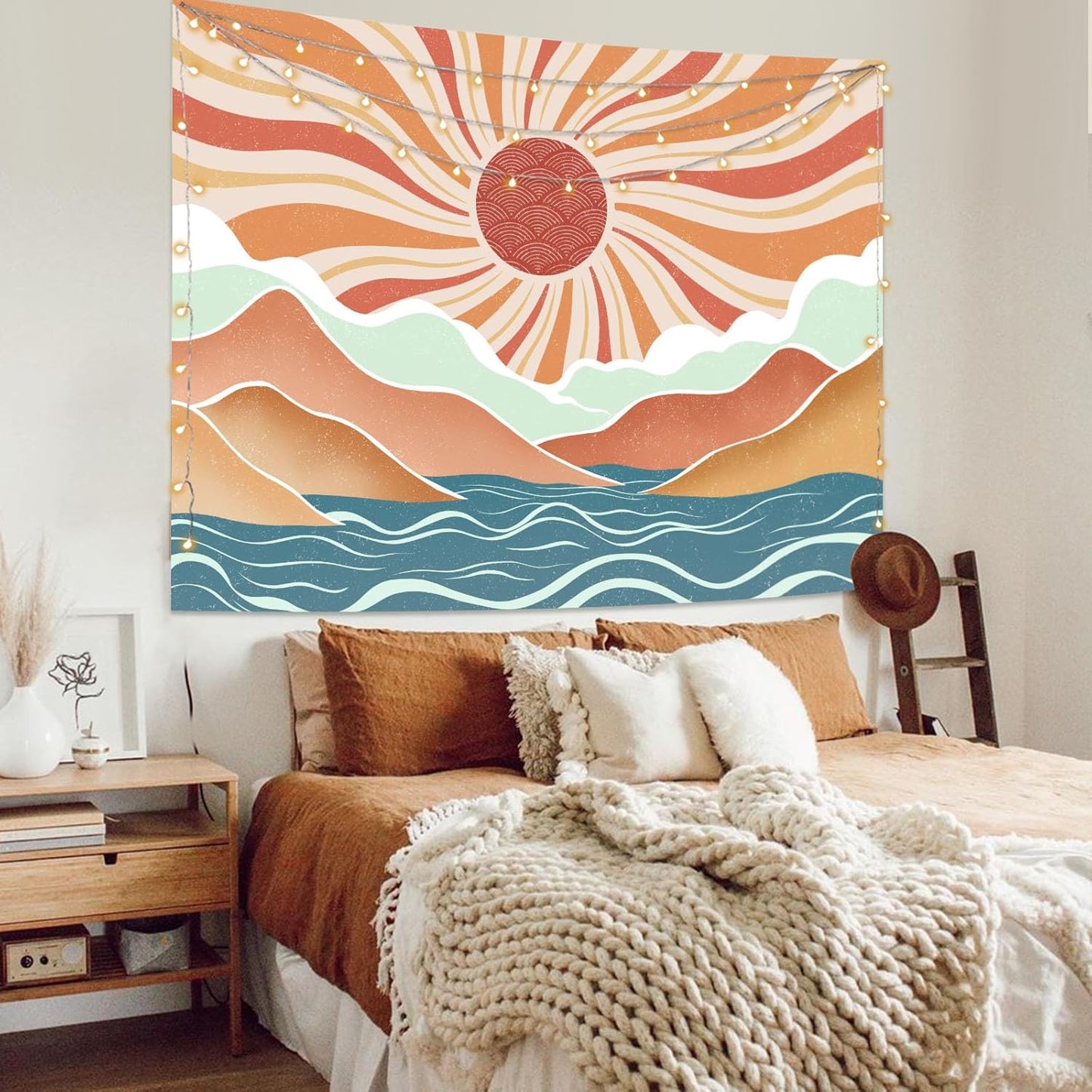 Lunerfex Boho Sun Tapestry Sunset Wall Tapestry, Mountain Tapestries for Bedroom 80s Tapestries Wall Hanging for Bedroom Living Room Decor Boho-2 70"x90"