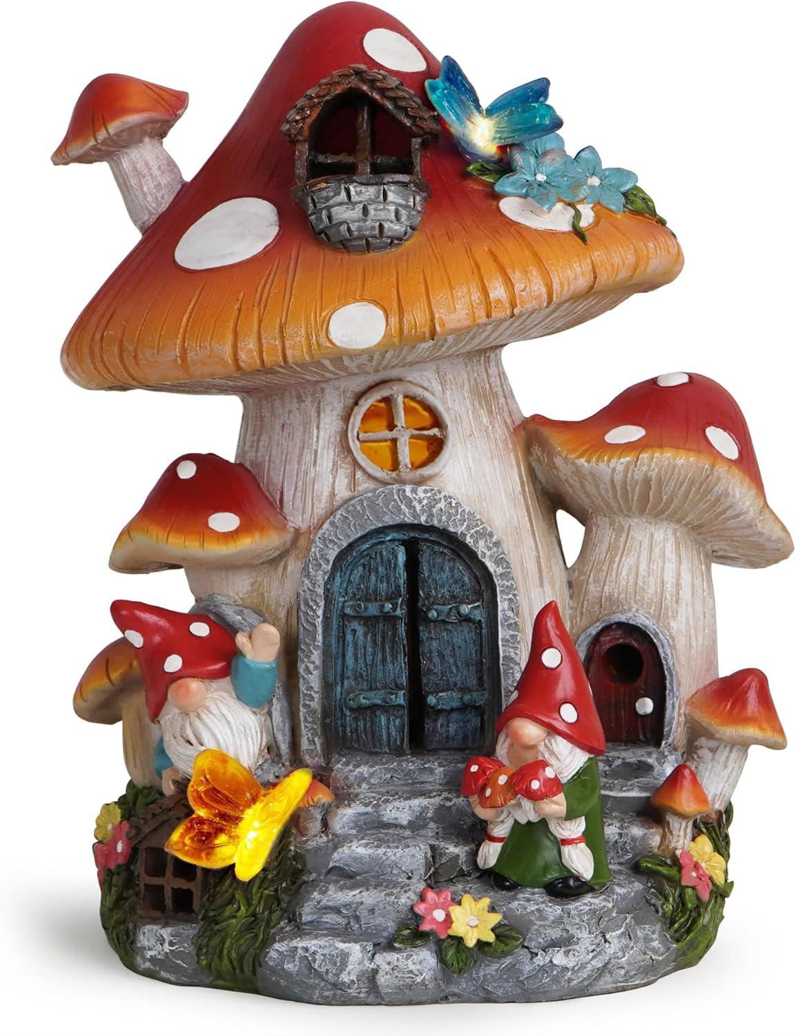 Hodao Spring Garden Mushroom Gnomes Decorations Mushroom House Ornaments Decor for Porch, Garden Yard Spring Lighting House for Outdoor Decor Birthday Gifts for Mom, Grandma,Women