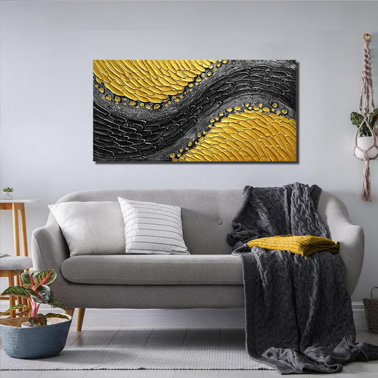 Abstract Painting Wall Art for Living Room Black and Gold Wall Art for Office Canvas Wall Decor for Bedroom Size 20 x 40 Inch