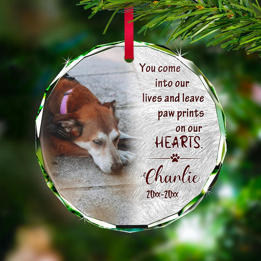 Personalized Memorial Pet Glass Ornament - Custom Picture Christmas Ornaments, Dog Forever in Our Hearts Hanging Ornament Xmas Tree Decor for Dog Lovers