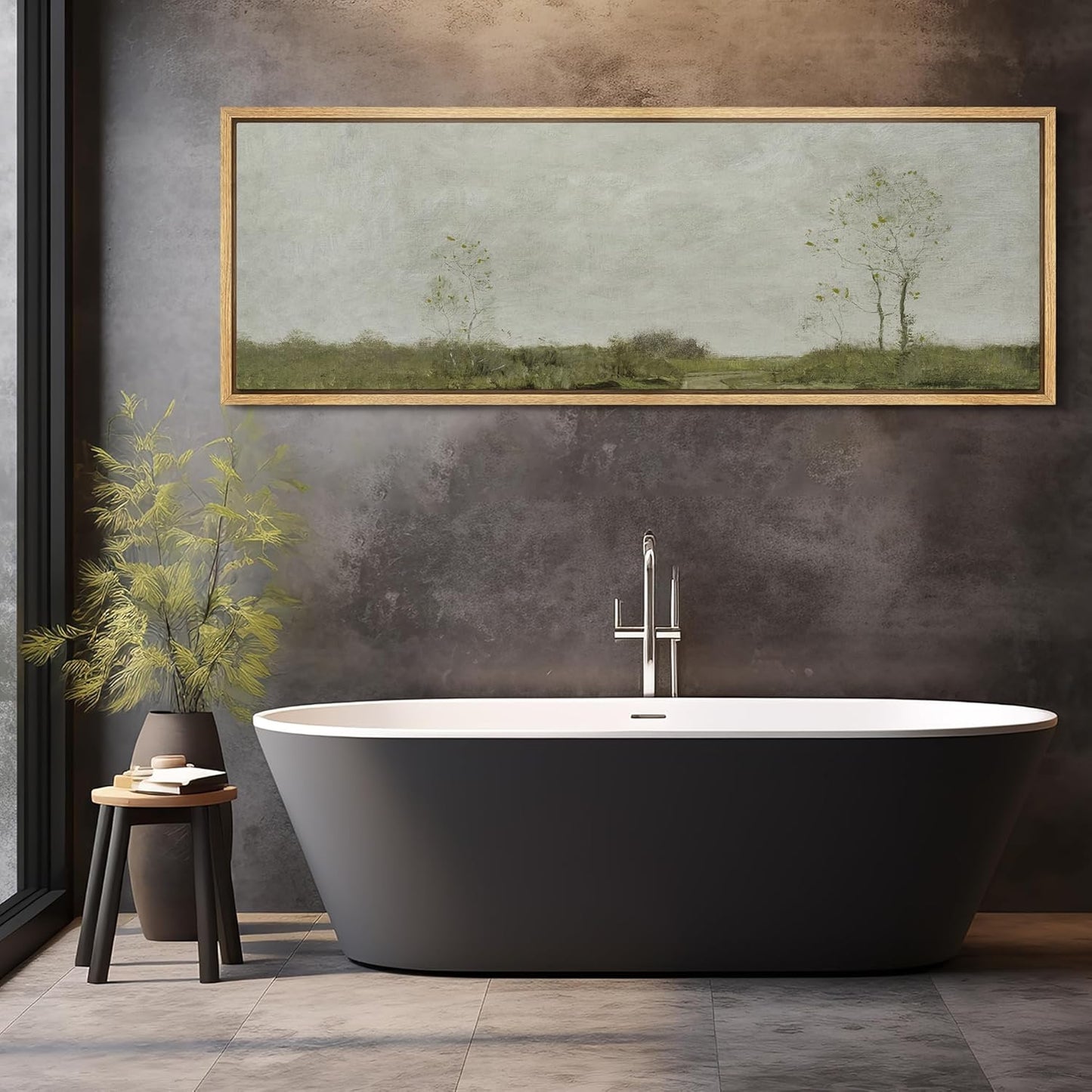 MUDECOR Large Framed Canvas Print Wall Art Soft Pastoral Landscape Wall Art with Trees Antique Retro Fine Art Illustrations Decorative Colorful for Bedroom - 60"x20"