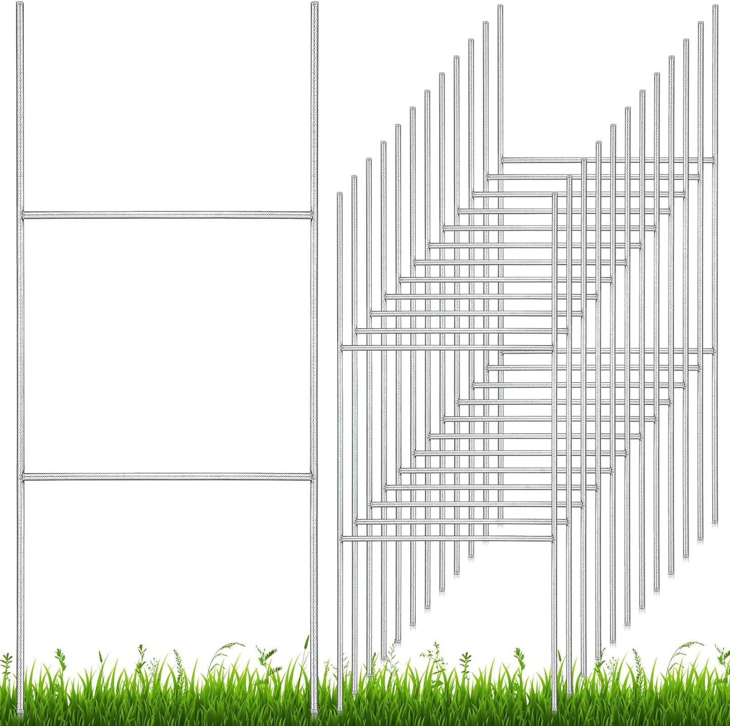 12 Pcs H Stakes for Yard Signs 24'' x 10'' Metal Heavy Duty H Frame Lawn Wire Stakes Weatherproof Metal Sign Holder Bulk for 4mm 5mm Corrugated Signs Board Guidepost Yard House Garden Decor
