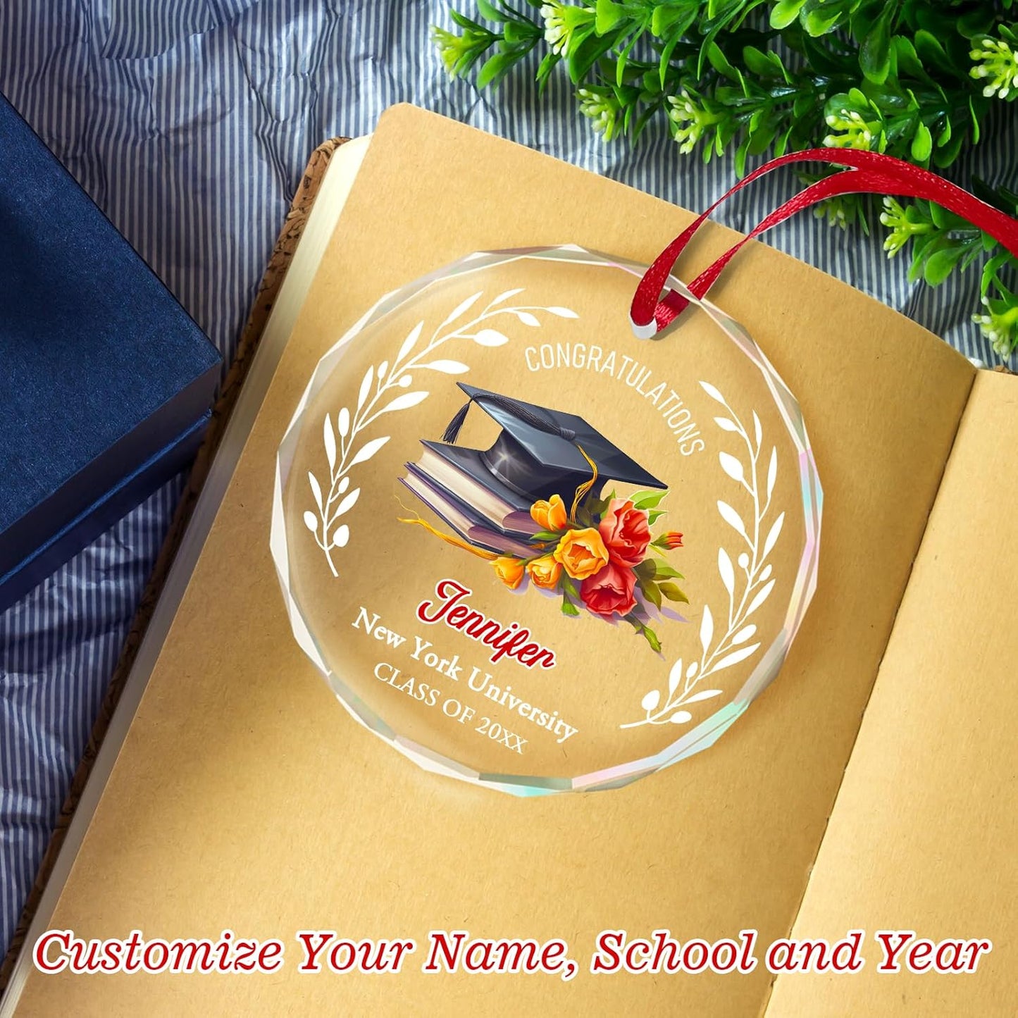 Personalized Graduate Glass Christmas Ornament, Class of 2025 Graduation Picture Ornament Gift for Congrats Son Daughter Friends, Custom Name School Graduation Ornaments Gifts