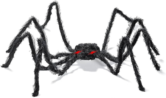 PREXTEX Halloween Spider with Light Up Eyes (LED Lights) - Decorations 4 Ft Hairy Spider Prop with Giant LED Red Eyes - Halloween Decor for Indoor, Outdoor, Golf Cart, Wall - Door Hanger