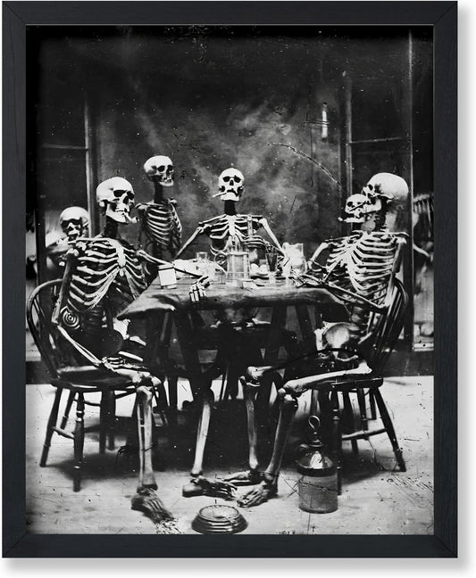 Poster Master Vintage Photograph Poster - Retro Daguerreotype Print - Gift for Artist, Friend - Skeletons Smoking at Table, Dinner Party, Goth - Wall Decor for Home, Dorm, 24x32 Unframed Wall Art