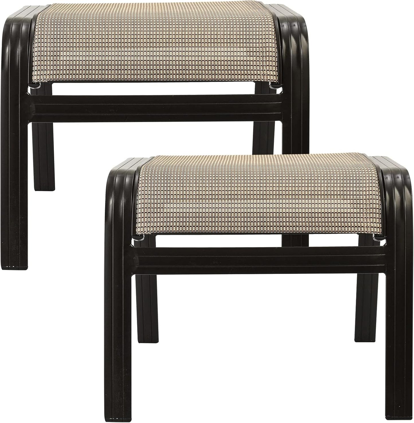 Outdoor Patio Ottoman Seat Textilene Portable Metal Footstool Portable Footrest Patio Chairs 2 Set Beige
