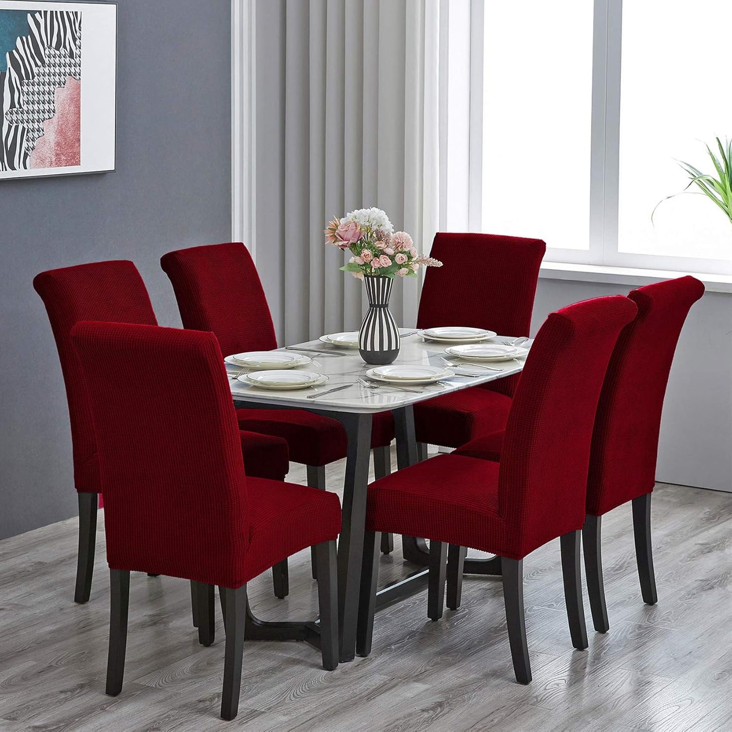 Howhic Stretch Chair Covers for Dining Room Set of 4, Removable Washable Dining Room Chair Covers, Dining Chair Slipcovers Seat Protector, Great Home Decor and Banquet Upholstery (Red Dahlia, 4 Pack)