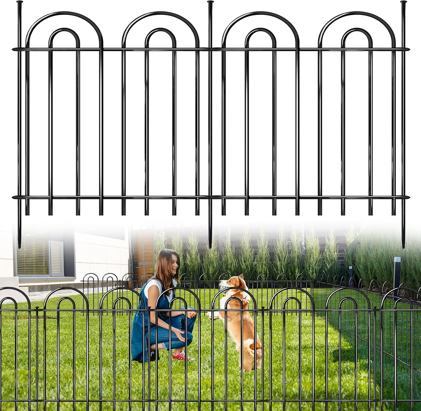 15 Panels Decorative Garden Fence, 24 in(H) X 30 ft(L) No Dig Dog Fence Outdoor for Yard, Rustproof Metal Garden Fencing Animal Barrier Border with Ground Stakes, Temporary Fencing for Patio Outdoor