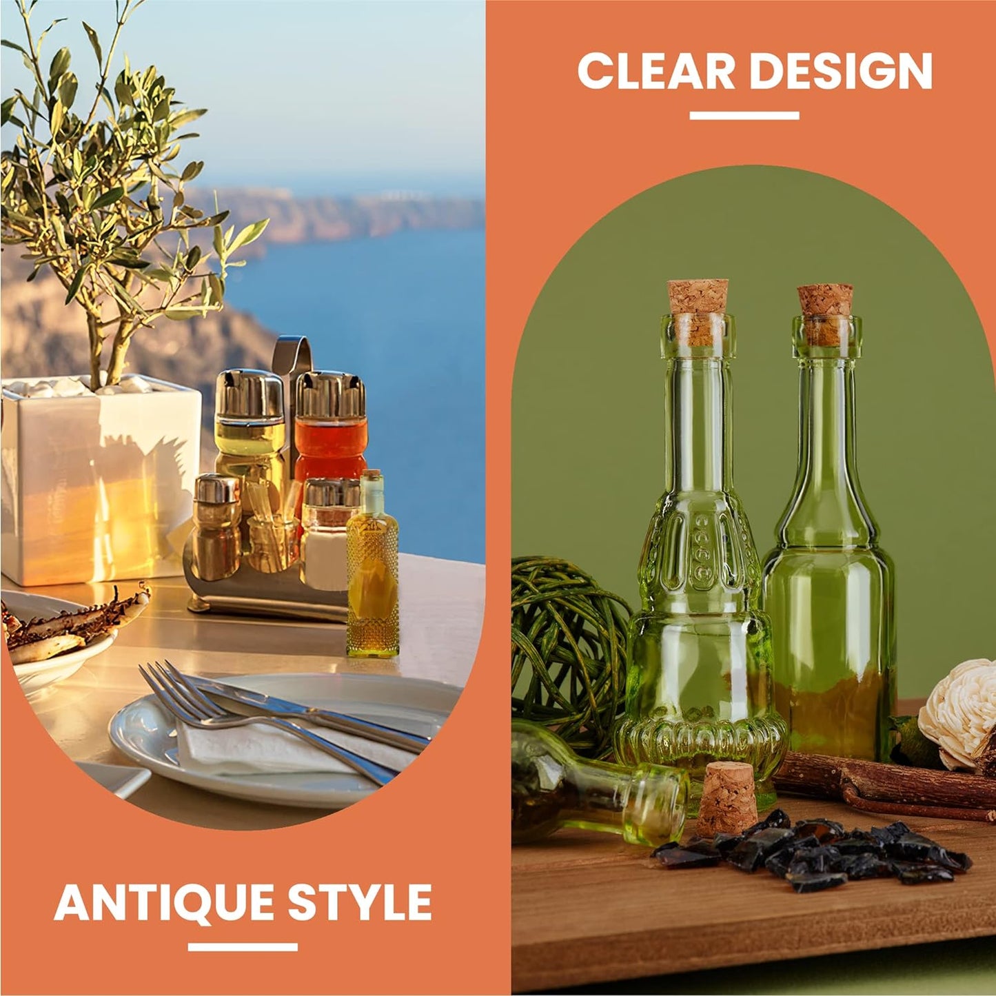 Small Mini Green Vintage Glass Bottles with Corks, Mini Vases, Decorative, Potion, Assorted Design Set of 12 pcs, 4.6 Inch Tall (11.43cm), 1.4 Inch Wide (3.56cm)