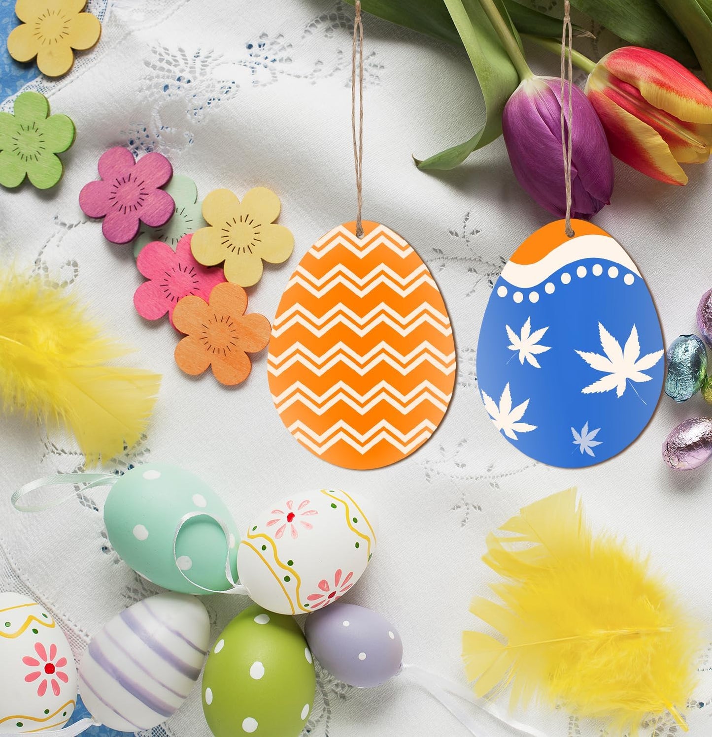 FCECOR 100PCS 4" Wooden Eggs for Crafts, Wooden Easter Eggs to Paint Wood Easter Eggs Slices DIY Crafts for Kids, Unfinished Wooden Ornaments Easter Wood Cutouts for Spring Easter Crafts, Party Decor