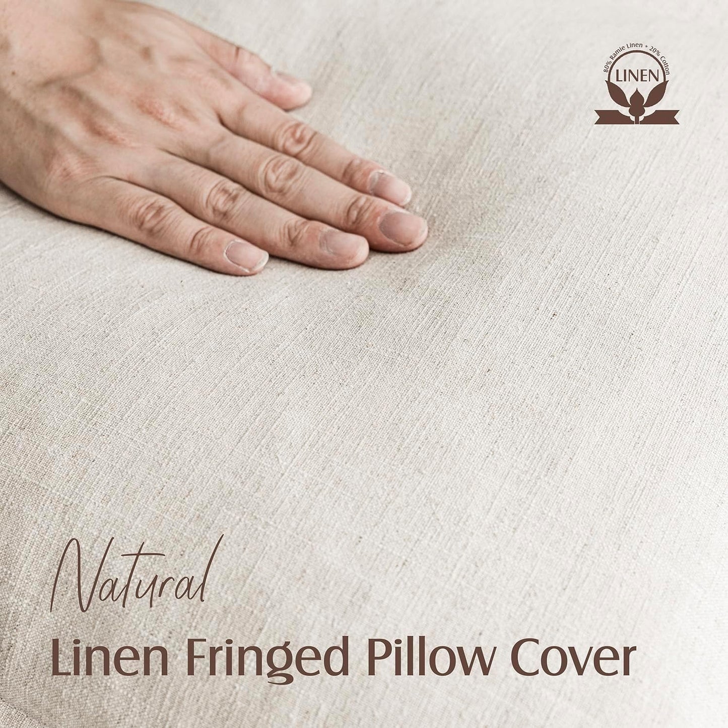 Foindtower Set of 2 Decorative Linen Fringe Throw Pillow Covers Cozy Boho Farmhouse Cushion Cover with Tassels Soft Accent Pillowcase for Couch Sofa Bed Living Room Home Decor, 22×22 Inch, Beige