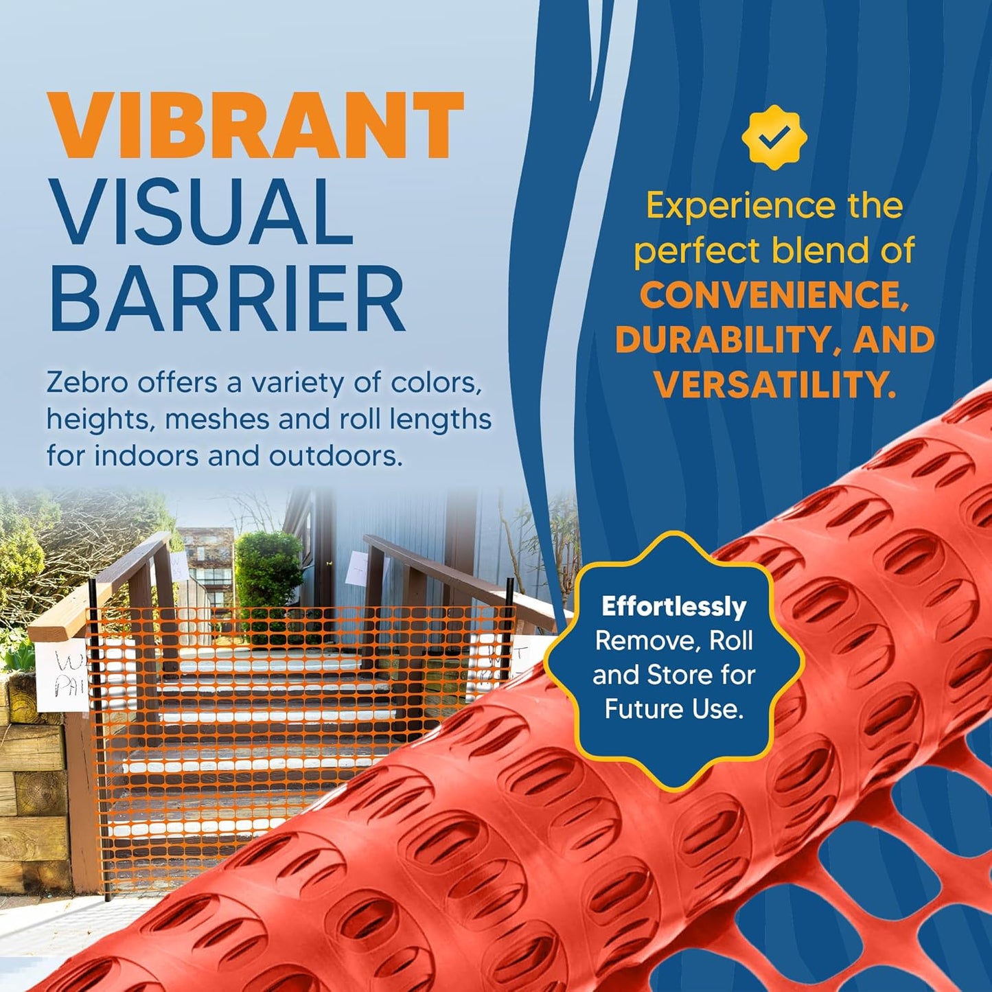 ZEBRO 4' x 50' Orange Plastic Garden Fence Roll – Standard Duty Safety Netting for Snow, Poultry, Deer, Dogs – Reusable Outdoor Barrier for Yard, Landscaping, Animal Protection