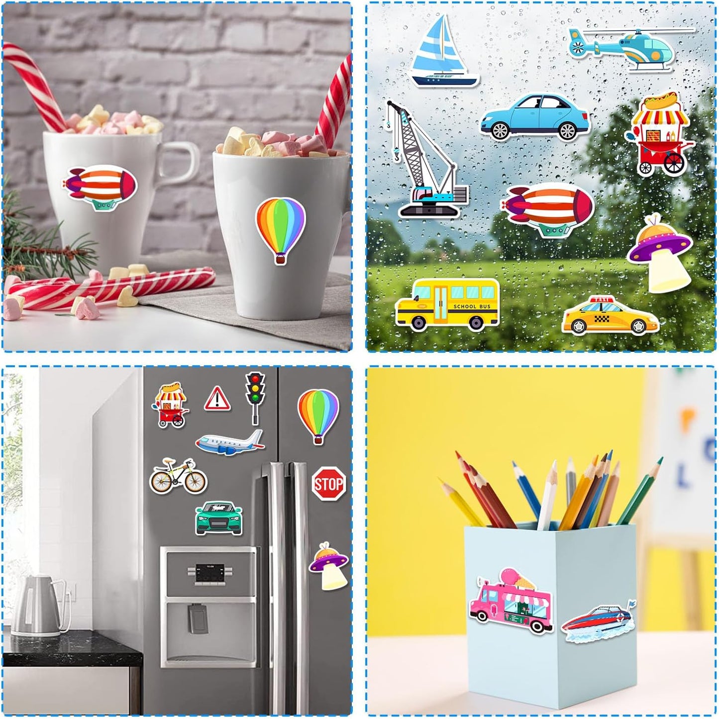 Window Clings Stickers for Kids Window Gel Clings Decals Thick Gel Clings Toddlers and Adults Classroom Home Nursery Airplane Birthday Party Supplies (City Transportation)