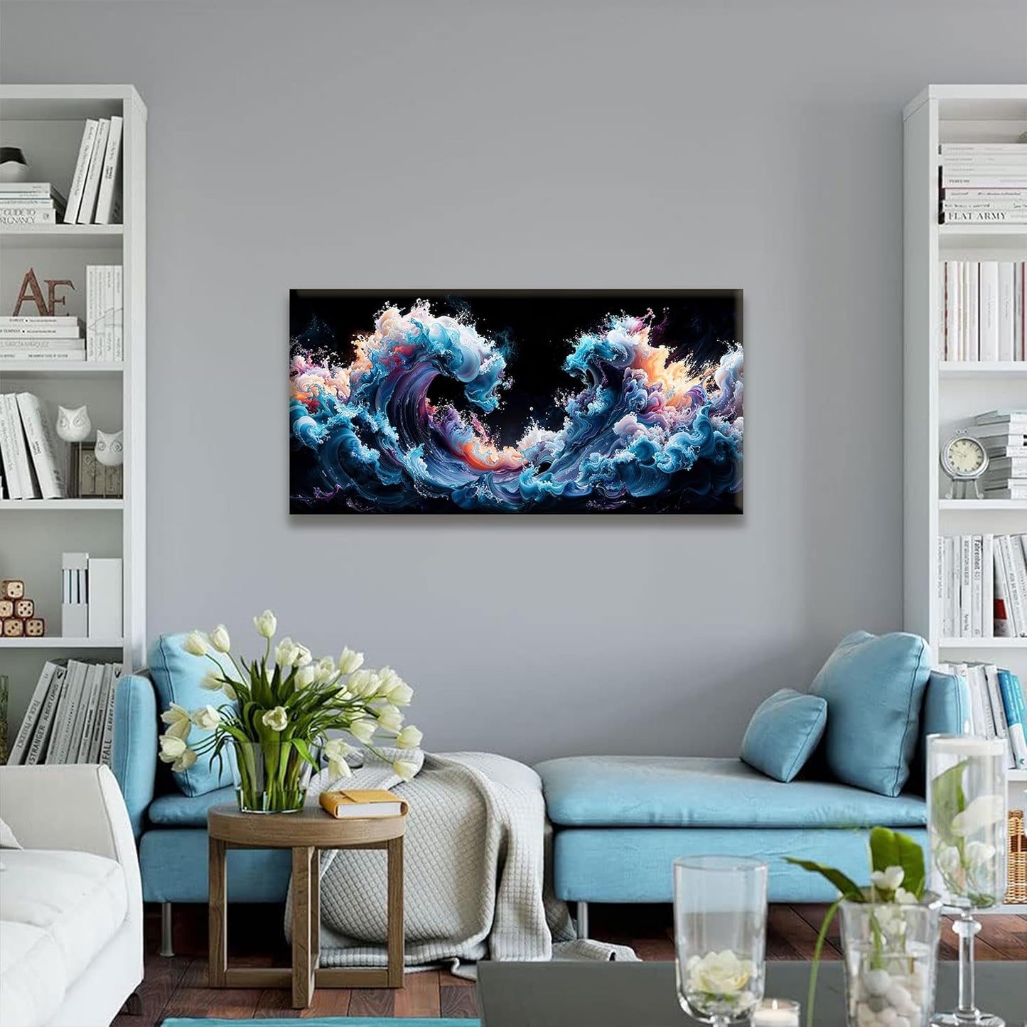 QSQ Abstract Wall Art Colorful Waves Canvas Art Wall Decor Artwork Abstract Wall Decor Modern Minimalist Canvas Painting Bathroom Picture For Bedroom Office Home Wall Decoration 20" X 40"