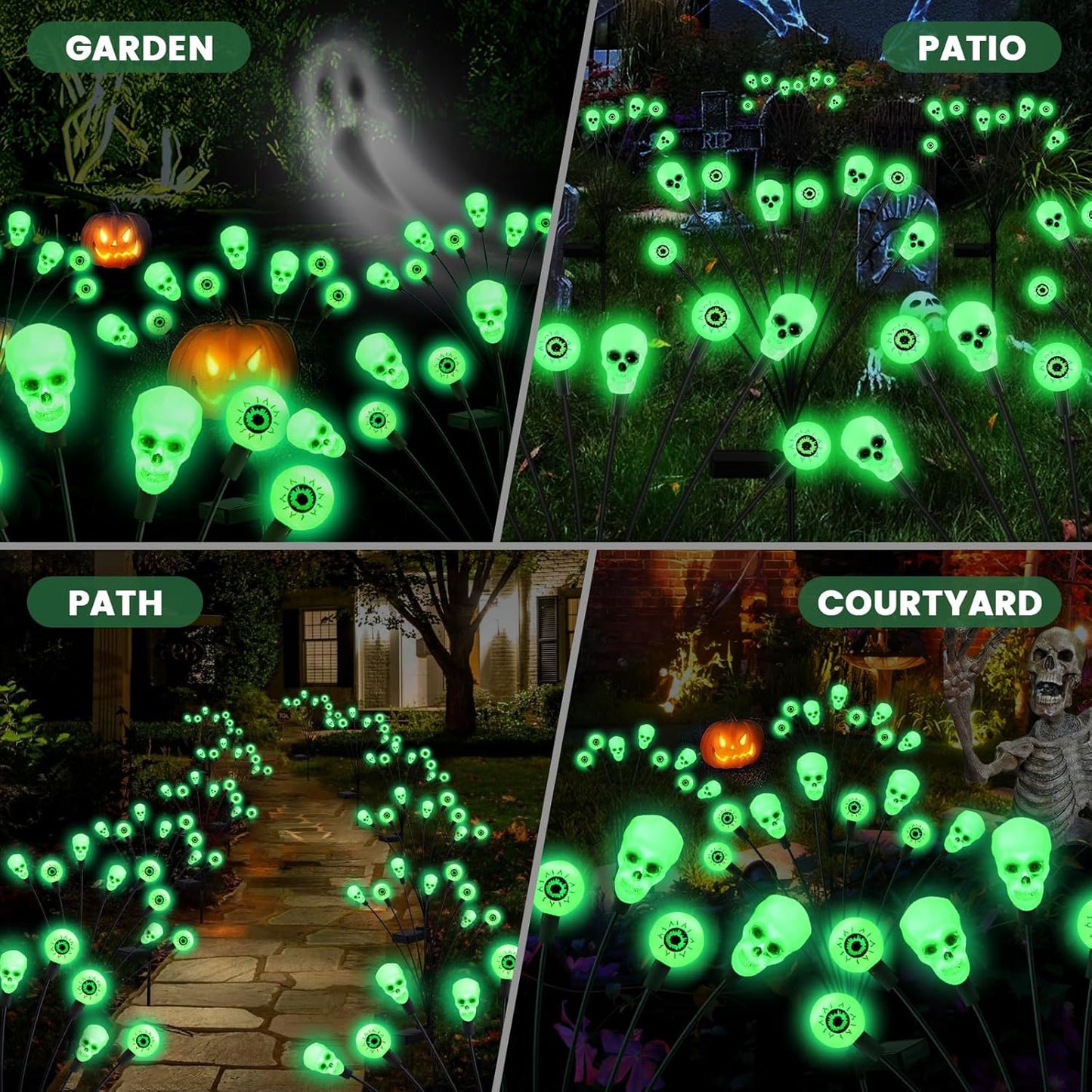 Solar Halloween Lights Outdoor,Halloween Decorations Outdoor, Scary Halloween Eyeball Lights,4PACKS 32LED,IP65 Waterproof,Halloween Decor for Garden/Yard/Patio/Lawn/Pathway(Green)