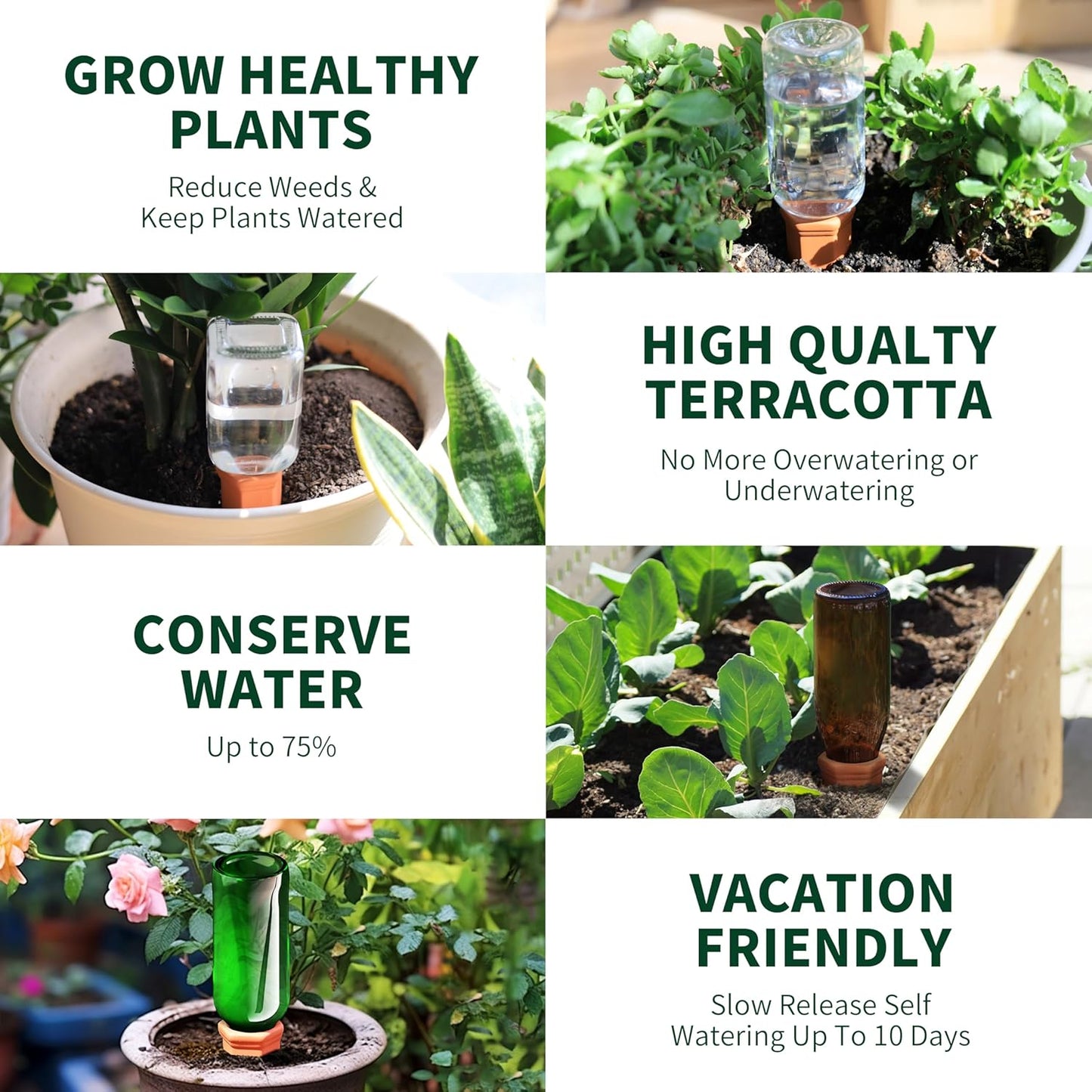 Terracotta Watering Spikes, Wine Bottle Watering Stakes, Slow Release Self Watering Planter Insert for Out | Indoor Plants, Vacation Plant Watering Devices, Automatic Plant Waterer, 4-Pack