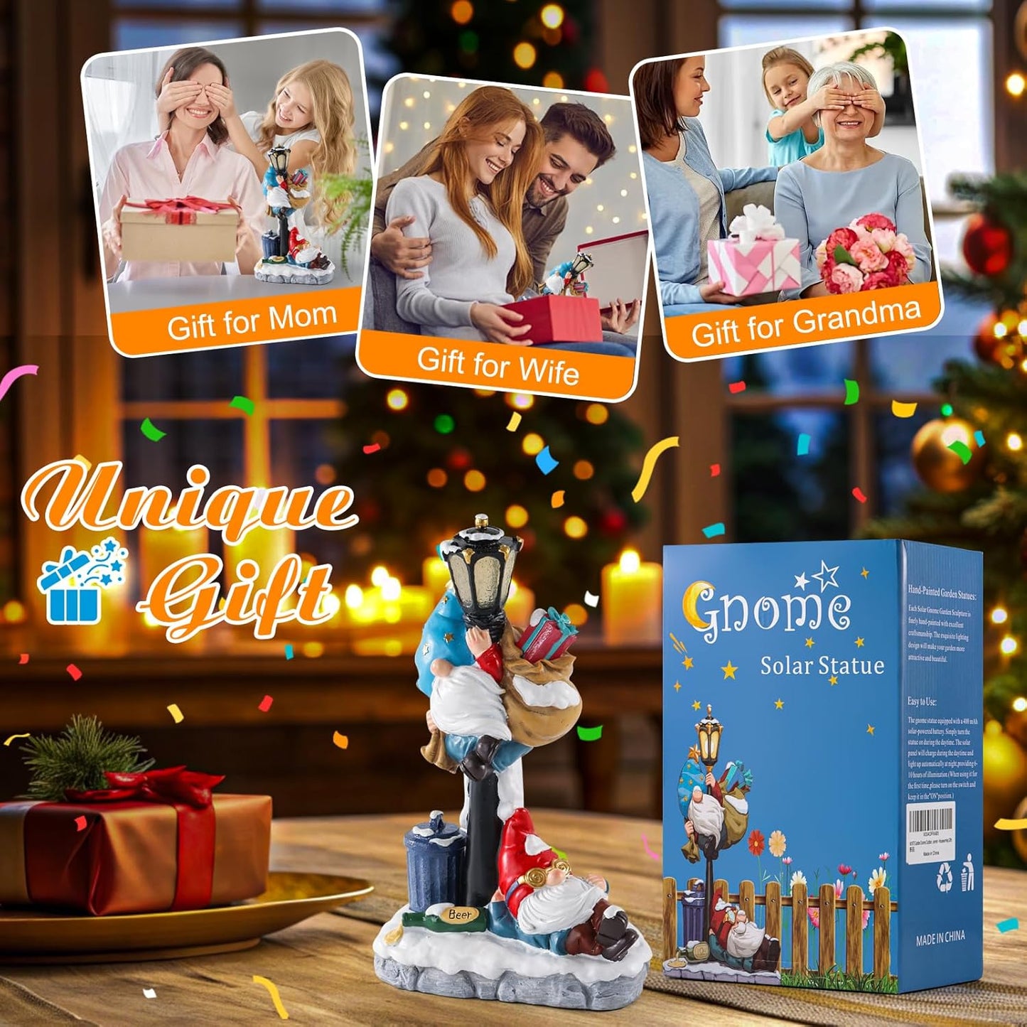 WINTS Solar Garden Gnome,Outdoor Gnome with Solar Lights Decor for Patio,Lawn,Yard,Balcony,Funny Gnomes Gifts for Women,Housewarming,Birthday